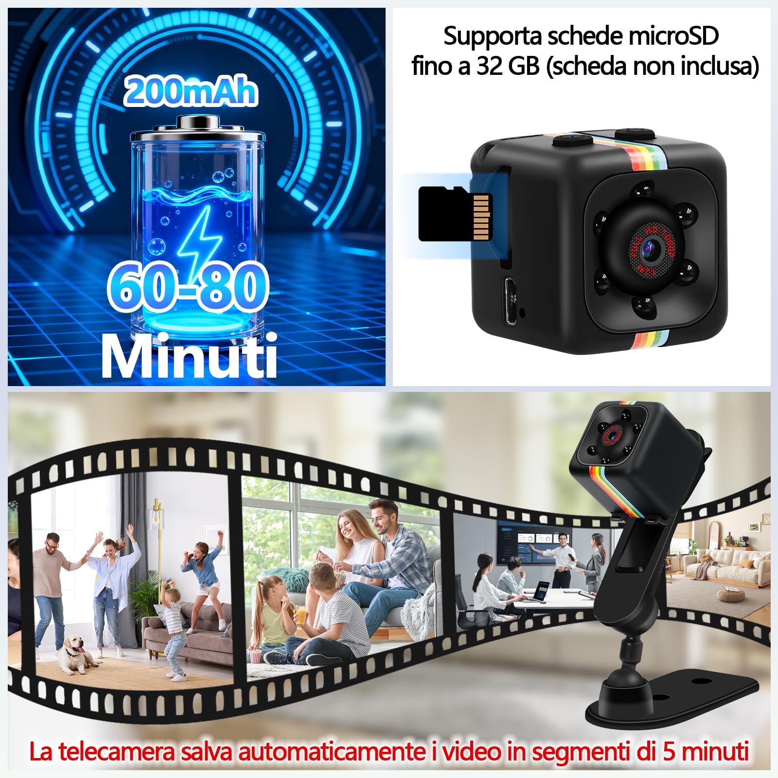 Telecamera Spia Mini, Più Piccola 2,2 cm 1080P & 720P HD Mini Telecamera Spia Nascosta, Visione Notturna Alta Qualità Microcamera Spia con Rilevamento Movimento, Registrazione a Ciclo
