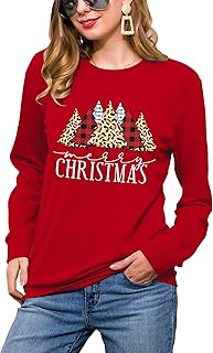 hohololo Christmas Sweatshirts Women Xmas Shirt Christmas Tree Graphics Pullover Holiday Long Sleeve Tops