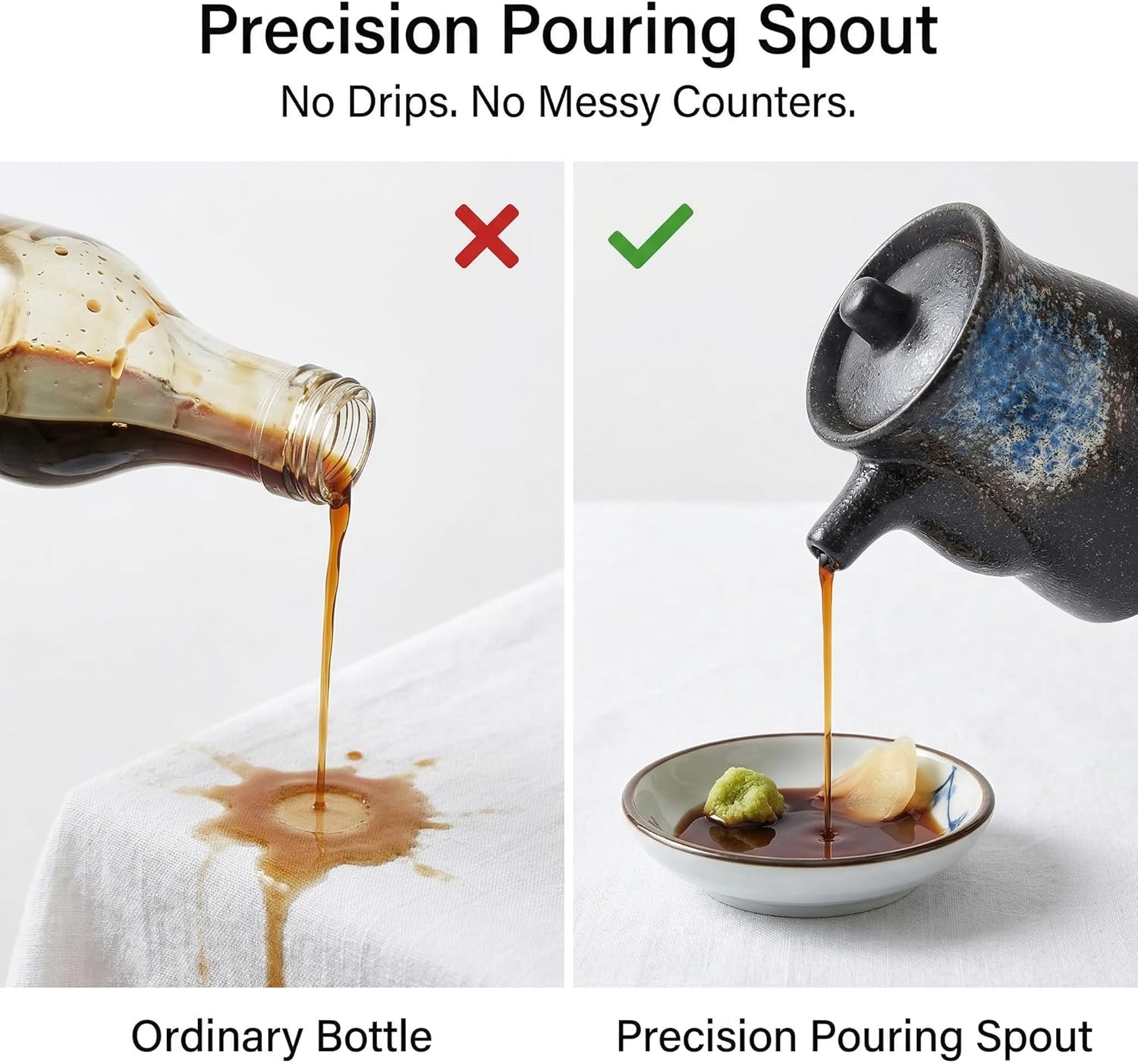 Hemoton 3pcs Ceramic Seasoning Bottle Pottery Japanese Ceramic Soy Sauce Vinegar Grease Pot Cooking Olive Oil Dispenser Sushi Sauce Container for Kitchen Cooking