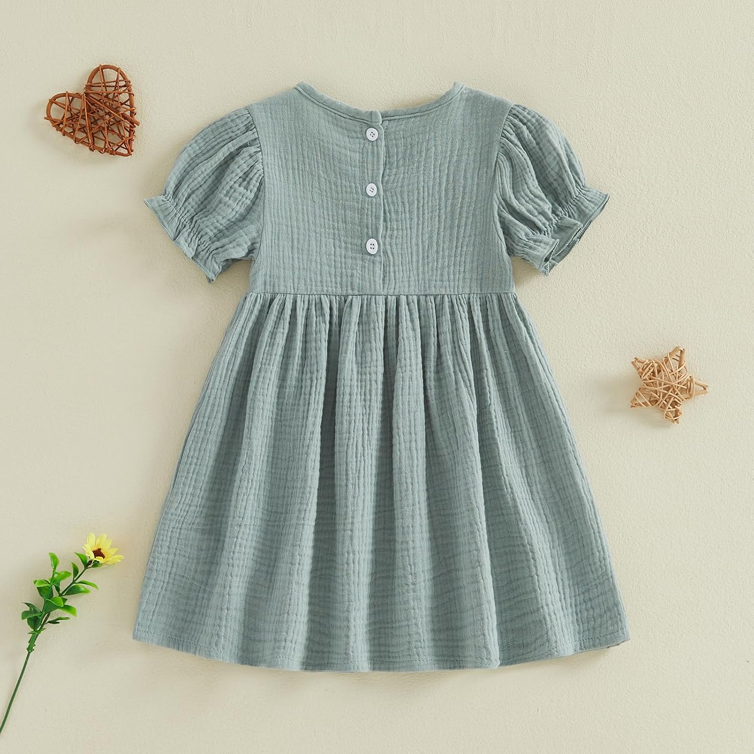 Sejardin Toddler Baby Girl Dress Cotton Linen Short Sleeve Crew Neck Ruffle A-Line Dress Infant Summer Clothes