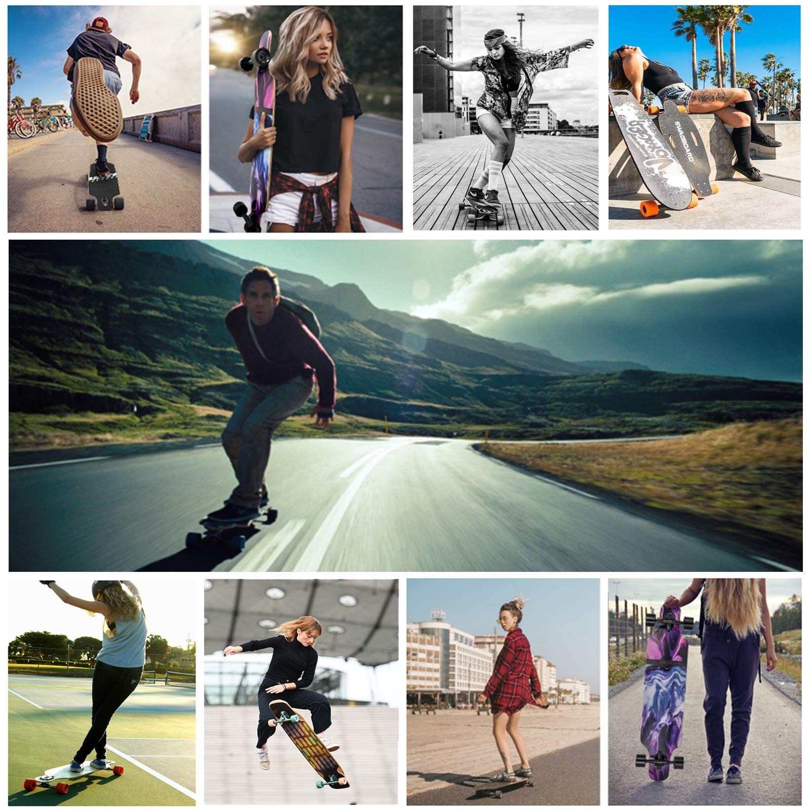 46,5" Longboard Skateboard Complet 7 Couches Bois d'érable Double Kick Concave Deck Débutant Dance Board pour Garçons Filles Adultes Cruiser Professionnel pour Croisière Carving