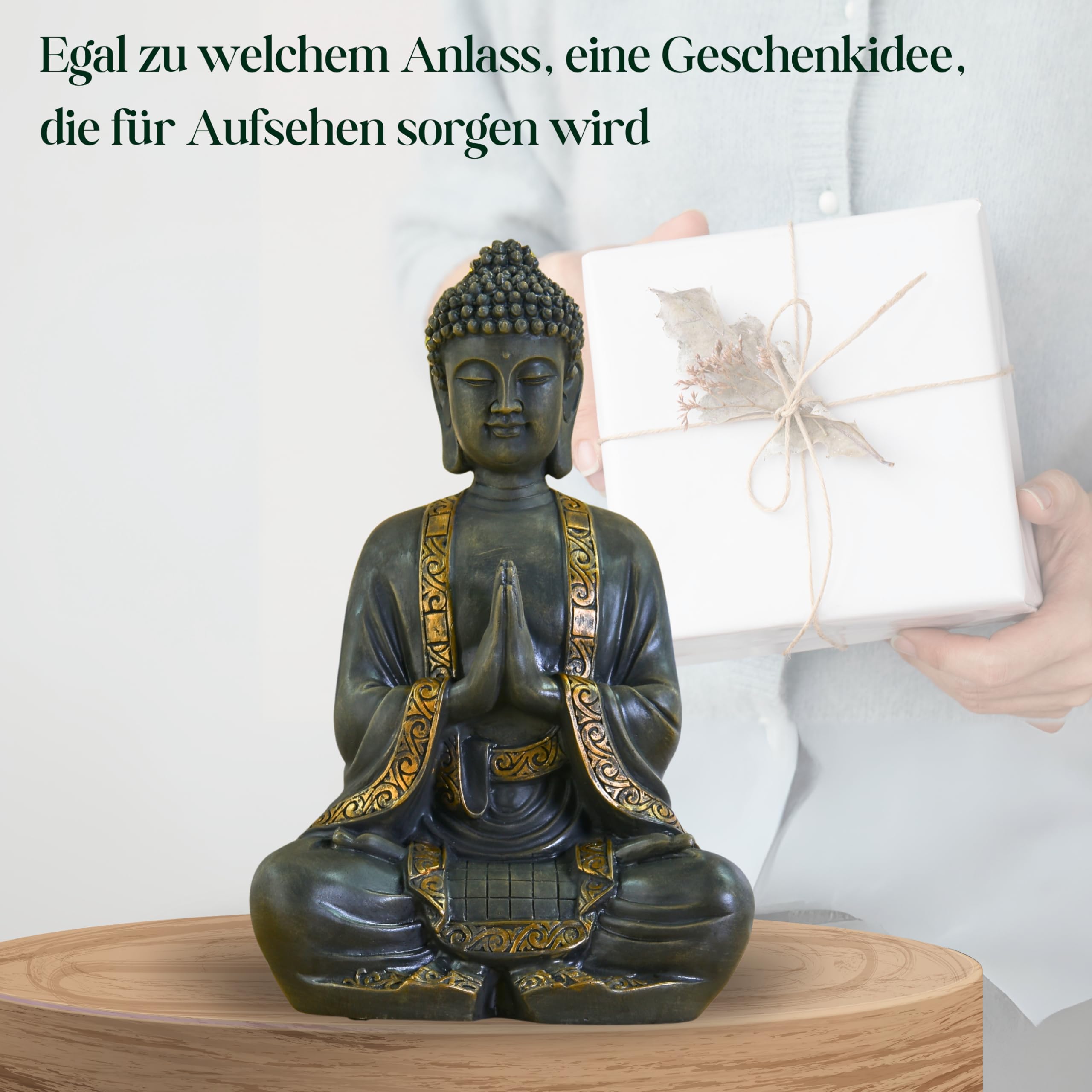 Zen Buddha Statue 40 cm Harz Patina Feng Shui Dekoration Bronze