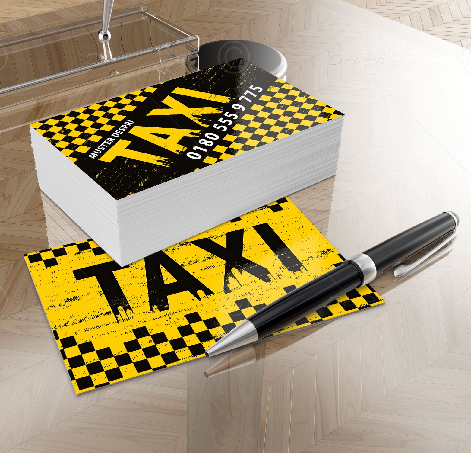 Taxi Visitenkarten - Online gestalten! Designed für Taxifahrer, Taxibetriebe, VK013, 500 Stück, matt