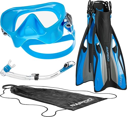 Miniatura 12 de Máscara de esnórquel sin marco, lente de vidrio templado de alta calidad, diseño italiano, antivaho y sin marco, tubo de esnórquel seco de élite,