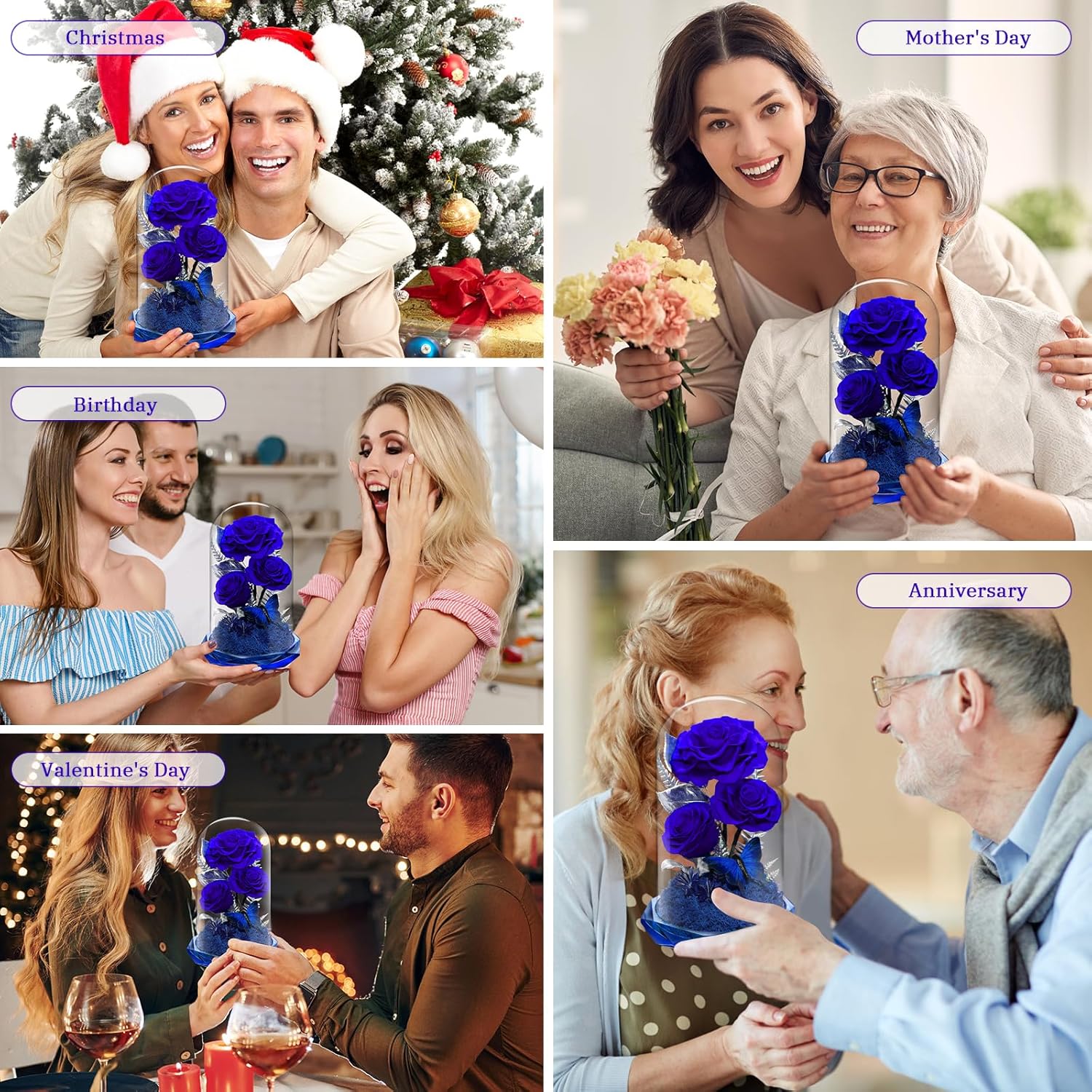 Preserved Rose in Glass Dome with Angel - Forever Flowers Christmas Gifts for Women, Mom, Wife - Birthday, Anniversary, Valentine's - Fresh Flowers for Delivery Prime (BLUE) - Image 8