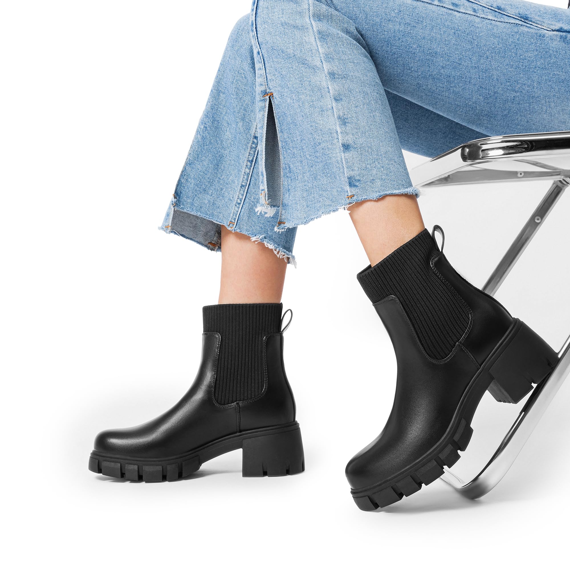 DREAM PAIRS Damen Plateau Chelsea Boots Bequeme Stiefeletten