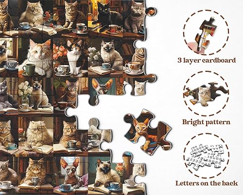 Miniatura 4 de Rompecabezas de gatos para adultos de 1000 piezas en adelante, rompecabezas de animales de gatos vintage, colección de 40 libros de café,
