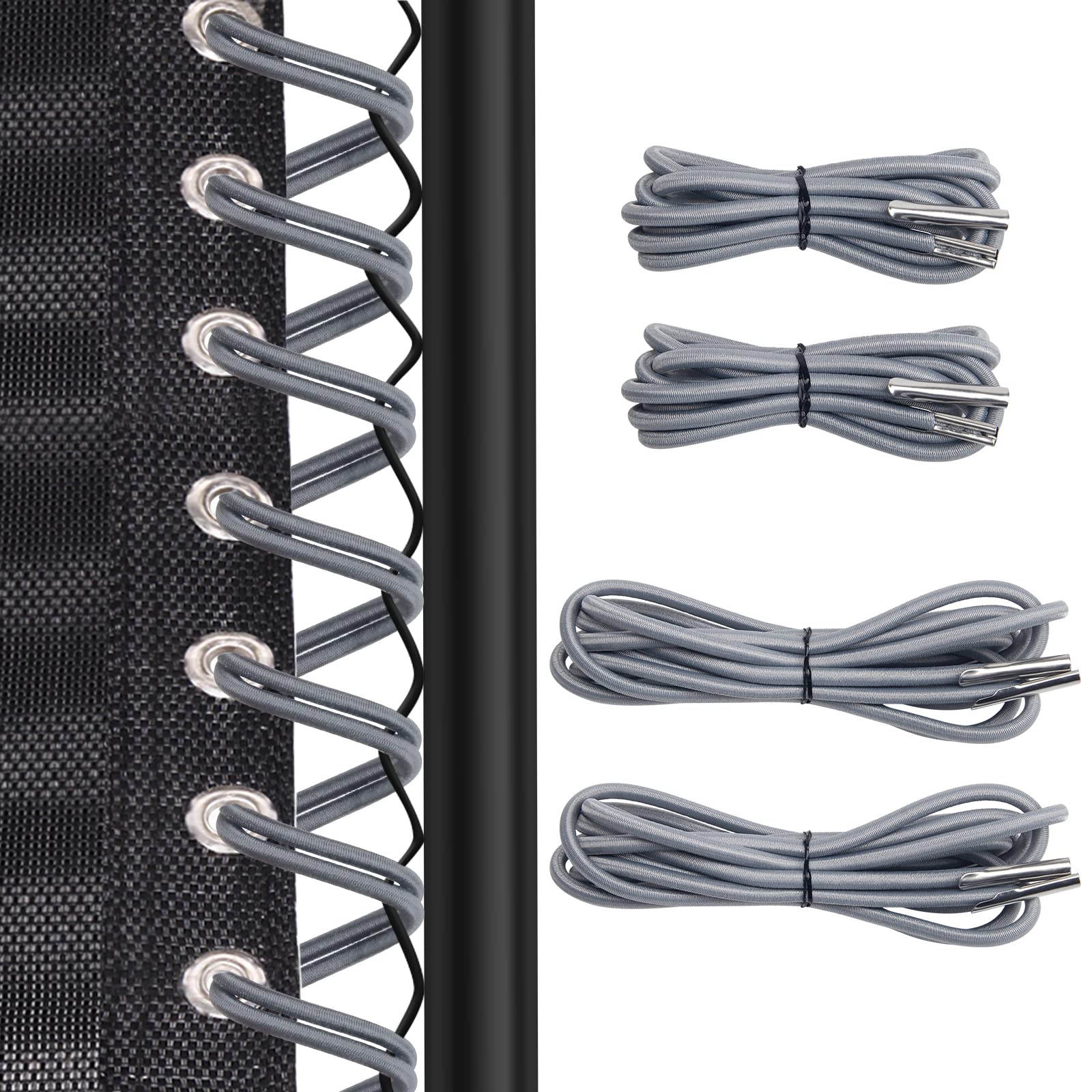 Universal Zero Gravity Chair Repair Cord Kit, 4 Pack Replacement Elastic Cords Repair Tool Kit for Repairing Zero Gravity Chair, Recliners (Silver)