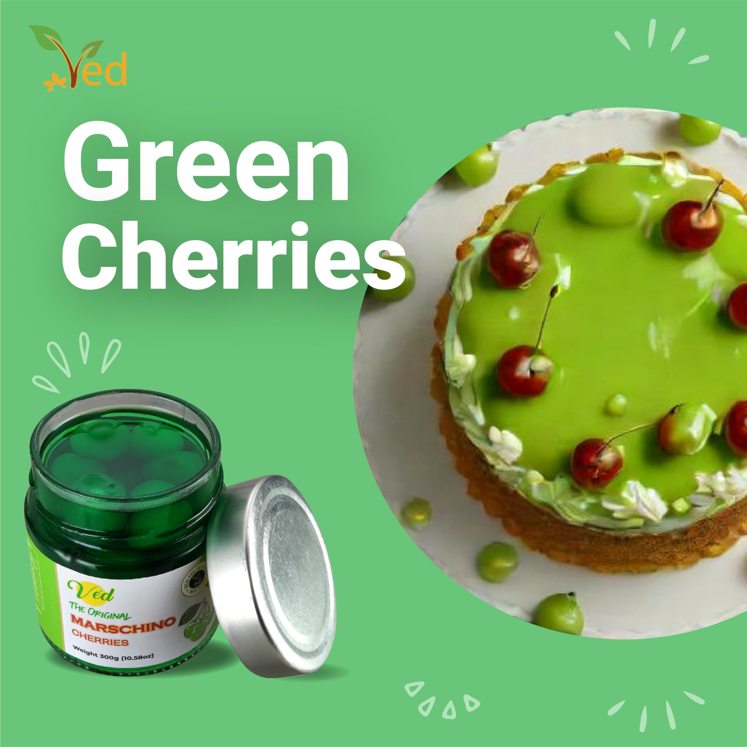 Ved Cerise Amarena - Cerise Confite Patisserie 300 g (Lot de 1) - Cerises Vegan pour Tous - Idéal pour la Pâtisserie