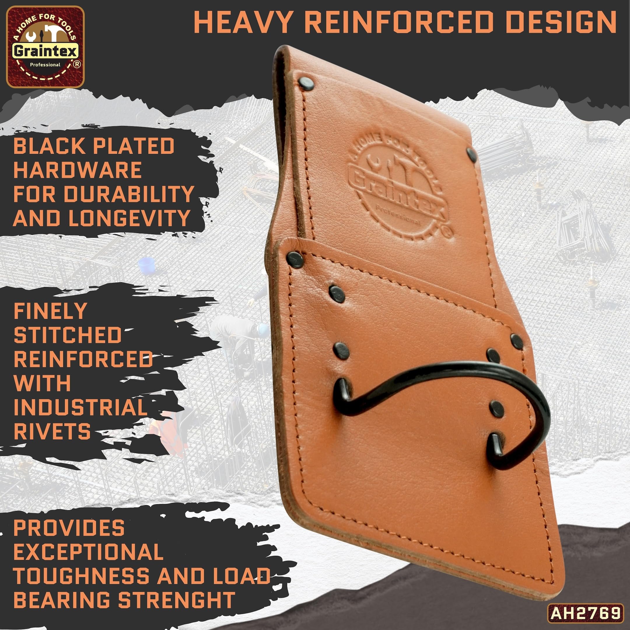Graintex Hammer Holder Ambassador Series Color Top Grain Leather Hammer Loop, Leather Tool Holster, Construction Workers, Electricians, Framers, Drywall Contractors