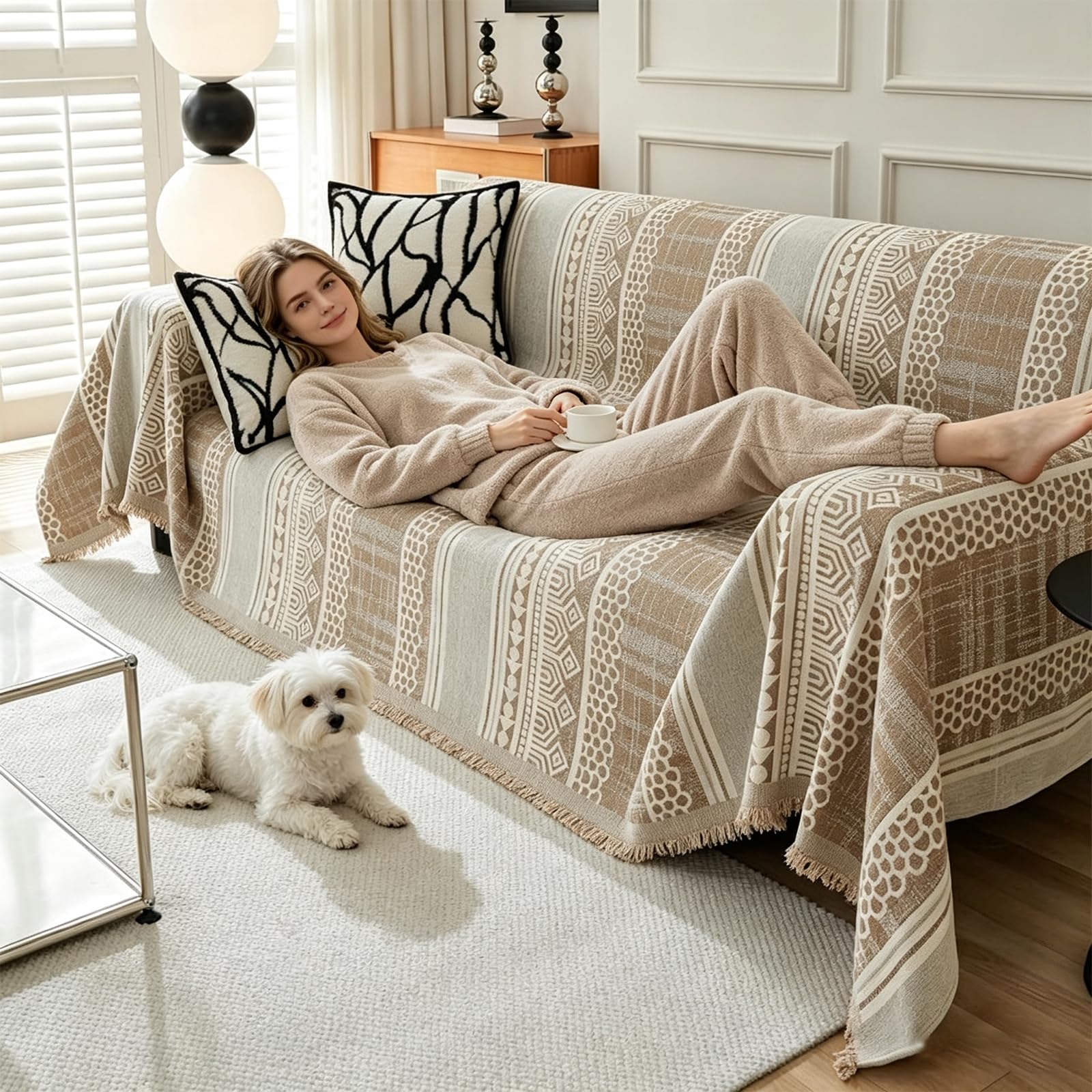 VanderHOME Sofaüberwurf Decke mit Fransen