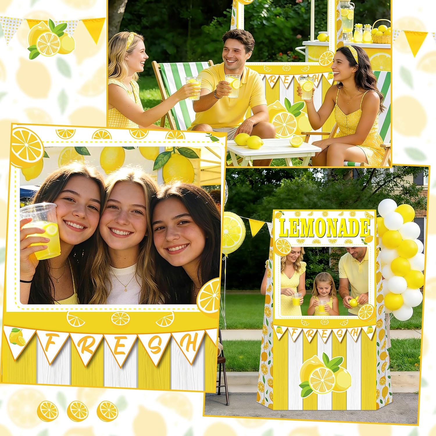 Lemonade Stand Photo Booth Prop, 48 x 63 inch Lemon Life-Size Standup Cardboard Cutout, Decorative Market Photography Backdrop for Outdoor Indoor Party Lawn Garden Porch Sidewalk Patio
