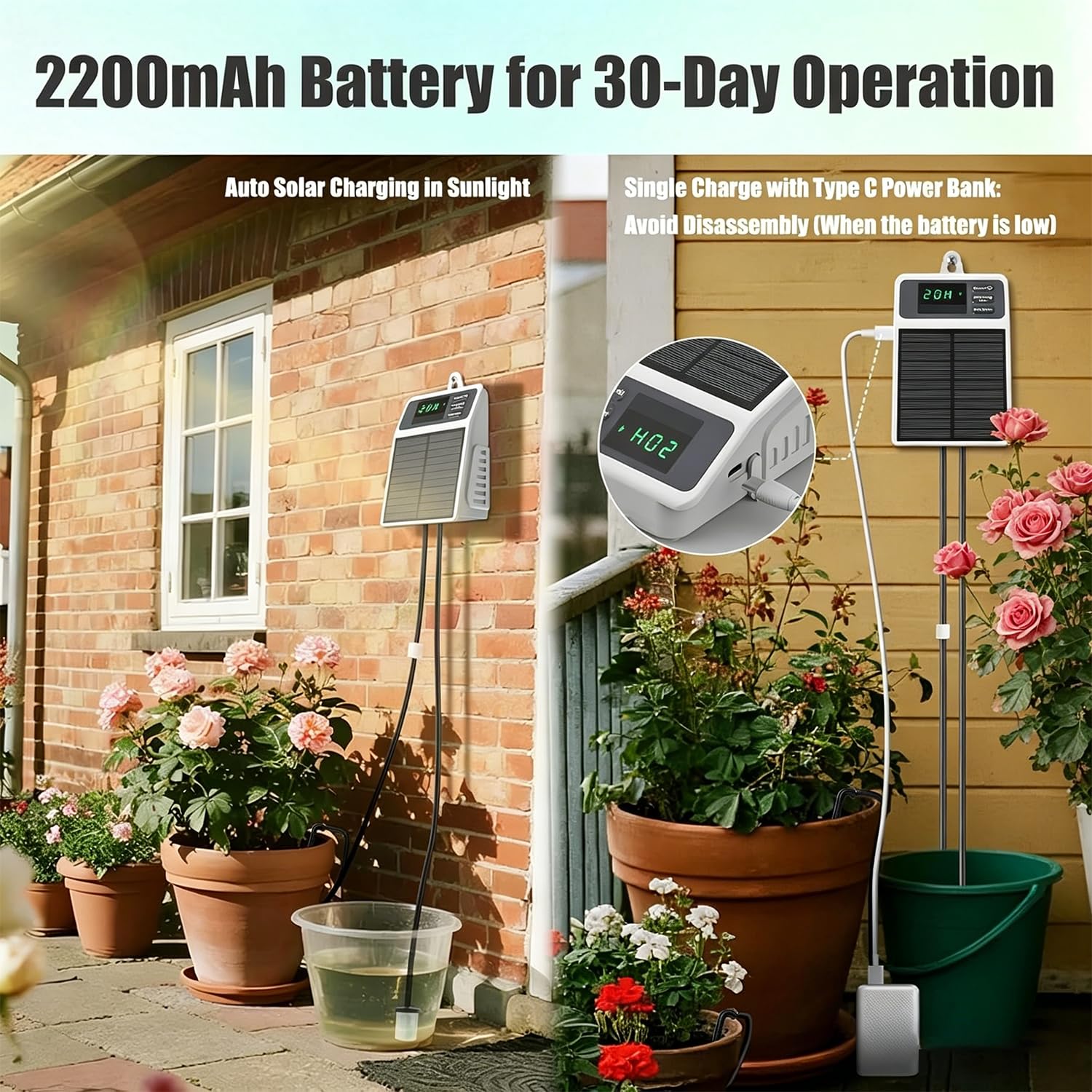 Sistema de riego por goteo automático solar, sistema de riego automático con temporizador, manguera de 10 m, kit de riego automático alimentado por energía solar para accesorios de invernadero para