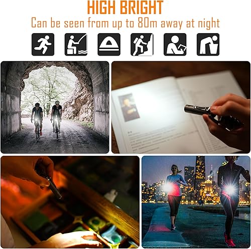 Vista 3 de KeyUnity KF04 Mini LED Flashlight with Pocket Clip - Super Bright Handheld Size Titanium EDC Keychain Penlight for Outdoor Camping, Hiking, Climbing