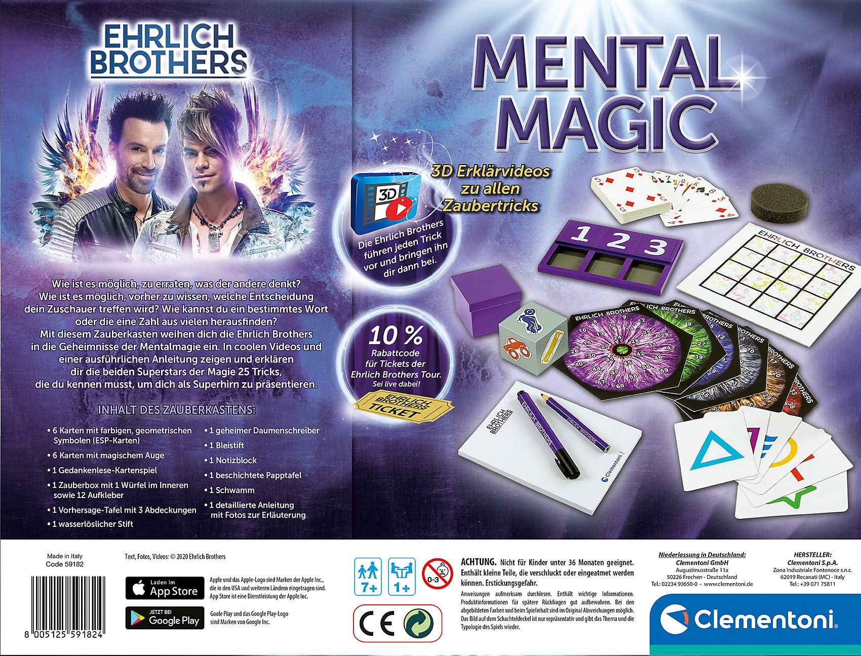 Clementoni Ehrlich Brothers Mental Magic - magiczna skrzynka dla dzieci od 7 lat - magiczna instrukcja do zaskakujących sztuczek z filmami objaśniającymi 3D 59182