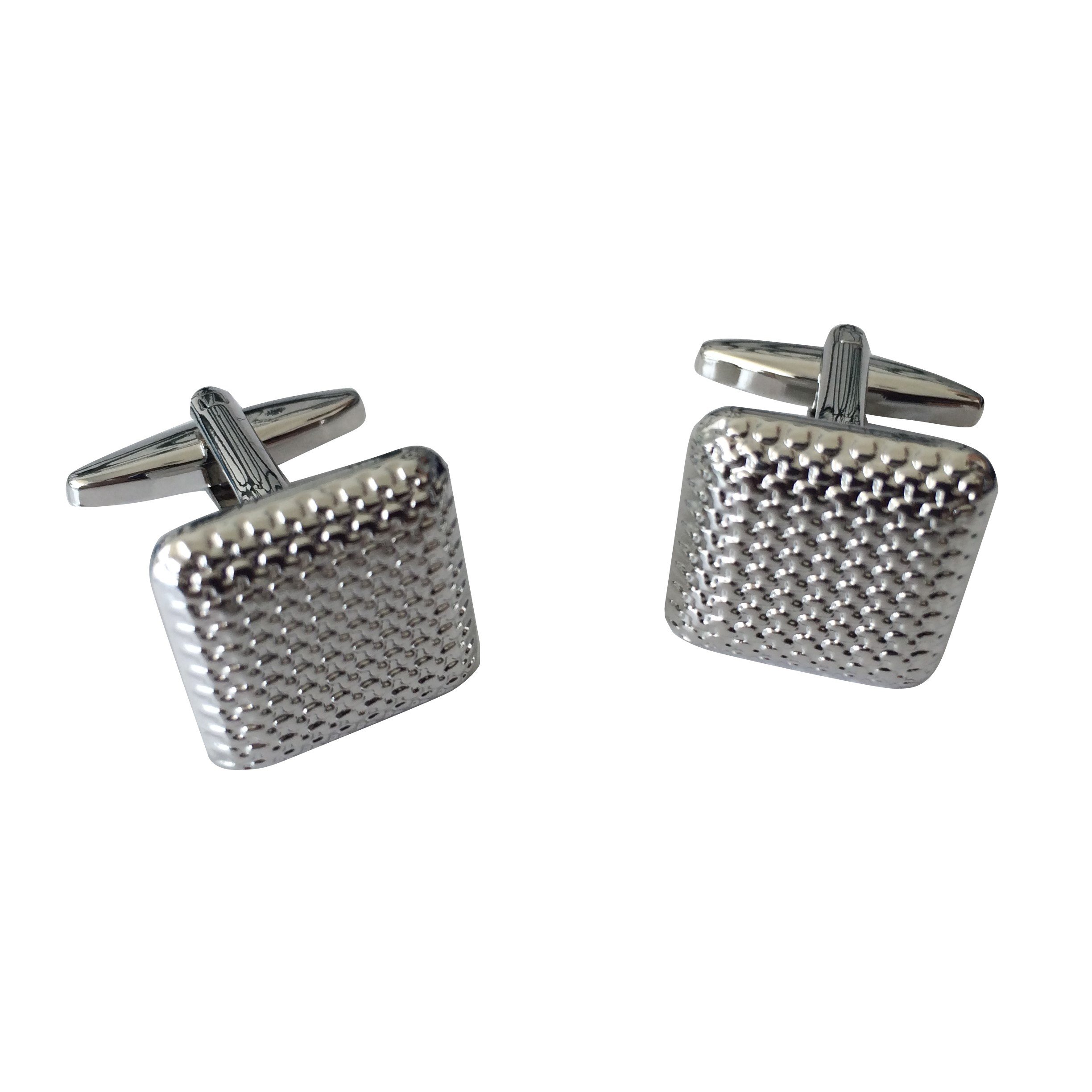 Textured Silver Square Men's Stainless Steel Cufflinks with Black Velvet Gift Bag by TrendyLuz