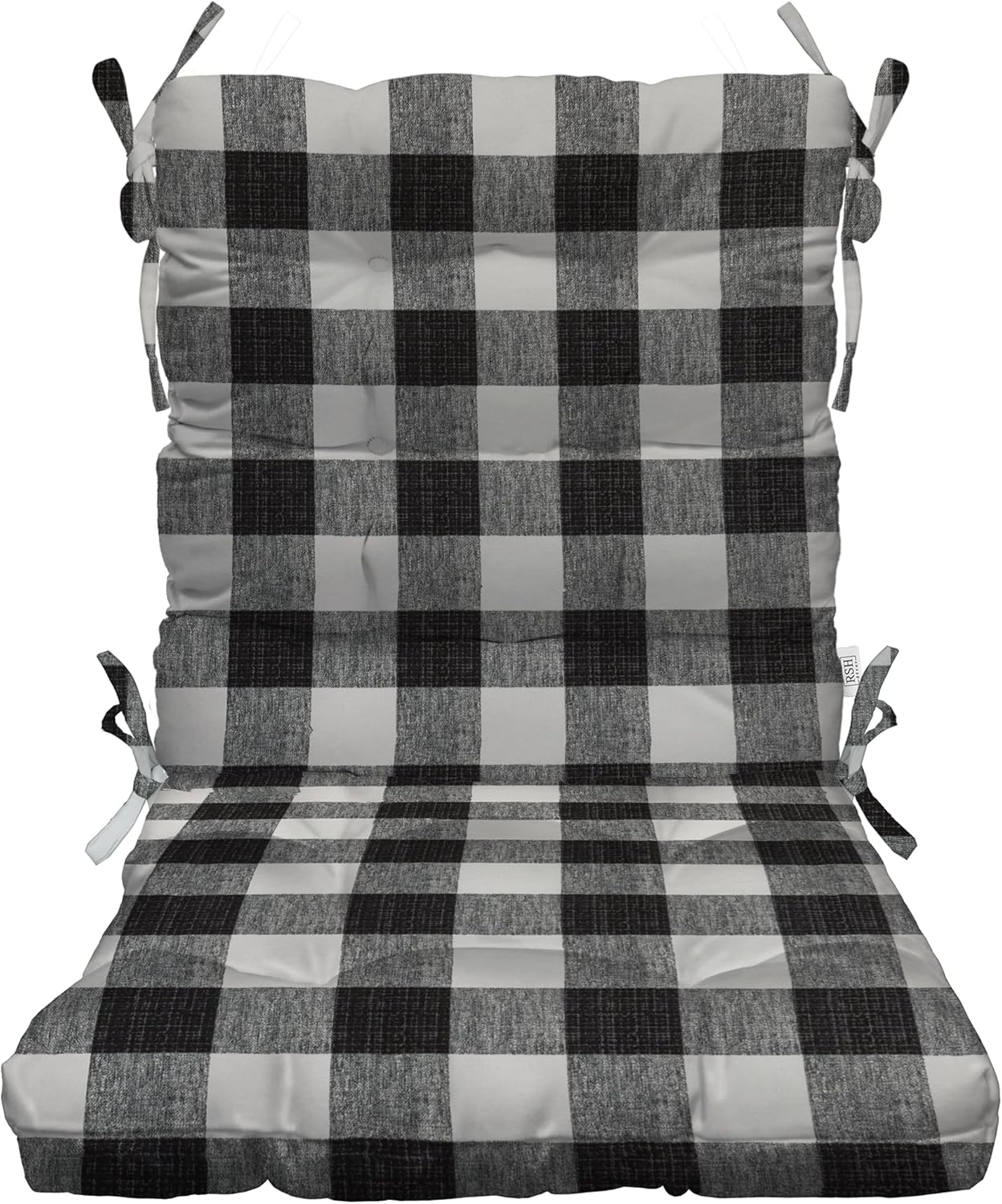RSH DECOR: Tufted High Back Seat Cushion | 44” x 22” | All-Weather Spun Fabric | Water and Fade-Resistant | Outdoor Chair Cushion for Patio Furniture | Black Buffalo Plaid