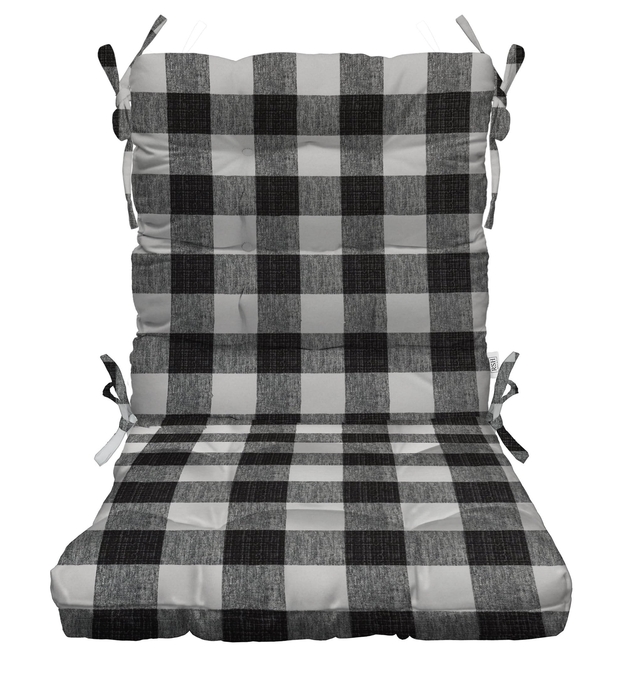 RSH DECOR: Tufted High Back Seat Cushion | 44” x 22” | All-Weather Spun Fabric | Water and Fade-Resistant | Outdoor Chair Cushion for Patio Furniture | Black Buffalo Plaid