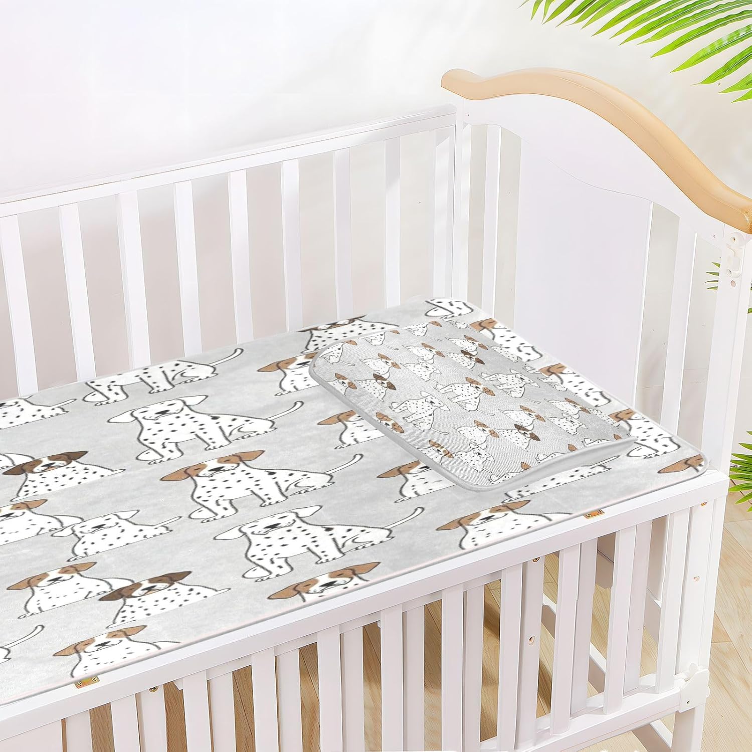 Cooling Baby Mattress Cover 28" x 52" Ultra Soft Dog Lover Gray and White Bed pad for Kids, Adult