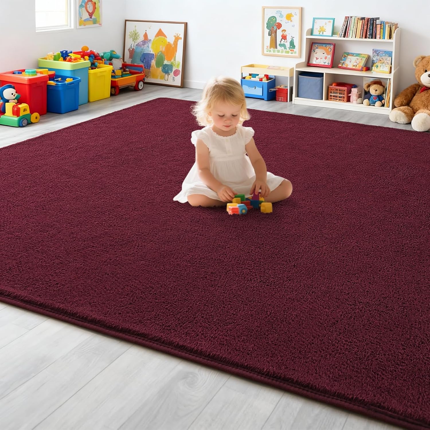 5x7 Feet Red Area Rugs for Bedroom, Indoor Washable Memory Foam Rug for Living Room, Modern Aesthetic Minimalist Non-Slip Carpets for Kids Boys Girls Adults Dorm Home Decor