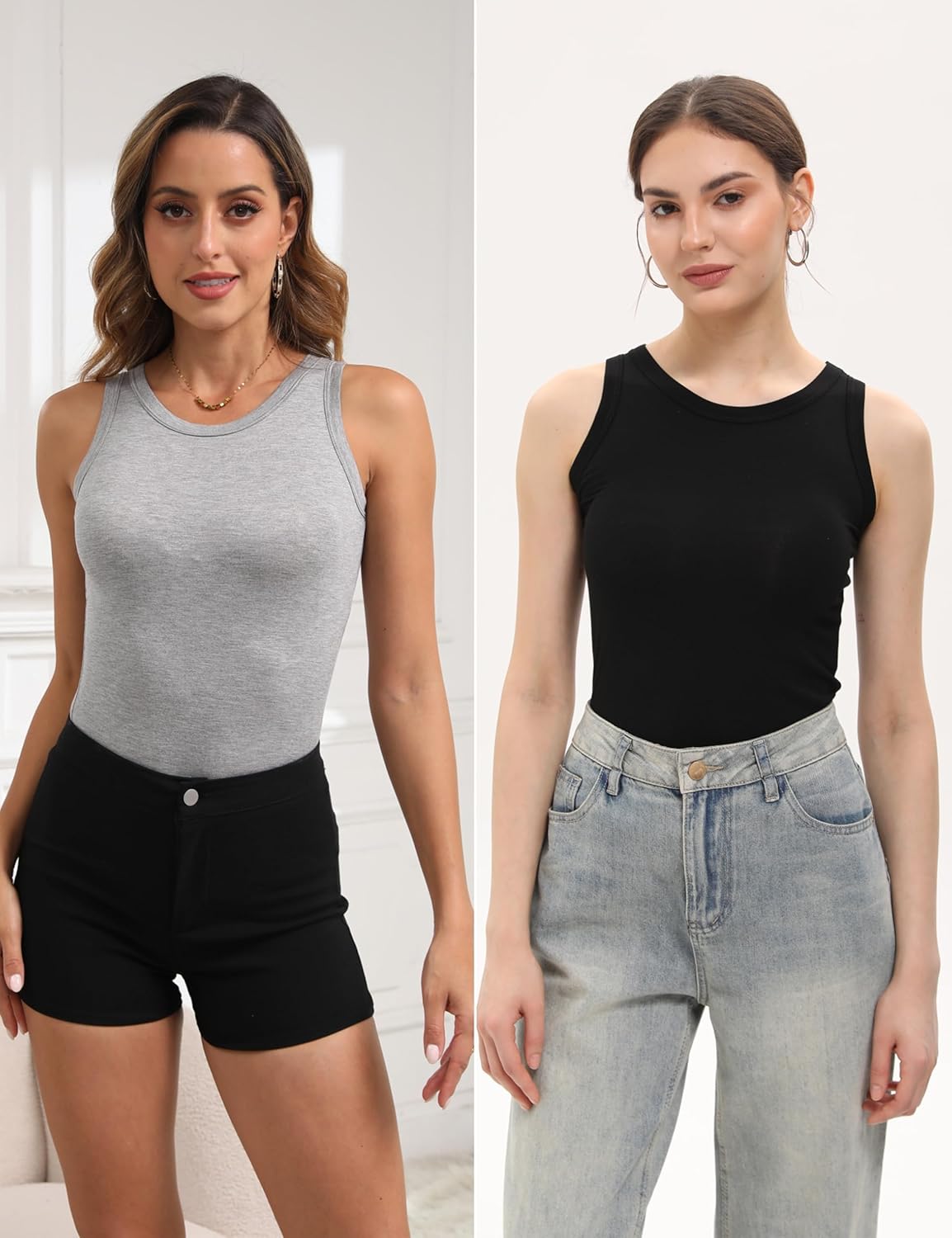 BQTQ 5 Pack Womens Crewneck Tank Tops High Neck Tank Tops Sleeveless Slim Fit Basic Tanks Top Ladies Undershirts - Image 3