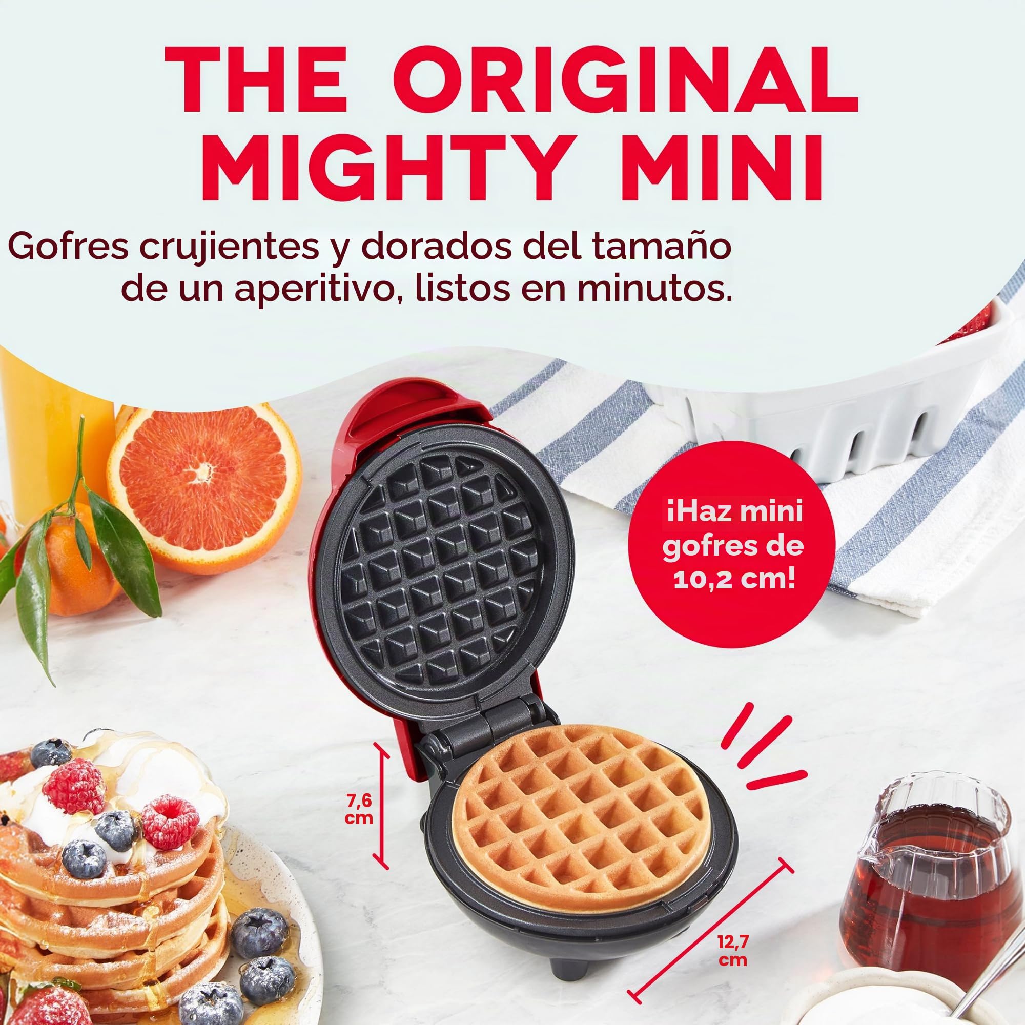 Dash - DMW001RD - Gofrera de tamaño mini, para hacer gofres individuales, hash browns, gofres keto, con superficies antiadherentes fáciles de limpiar, 10,16 cm, color rojo