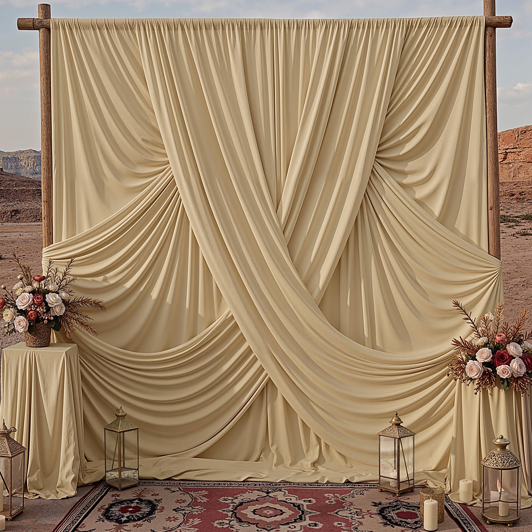 50x10ft Champagne Backdrop Curtains for Parties, 10 Panels 5x10ft Wrinkle-Free Polyester Background Curtains for Wedding, Birthday, Baby Shower,
