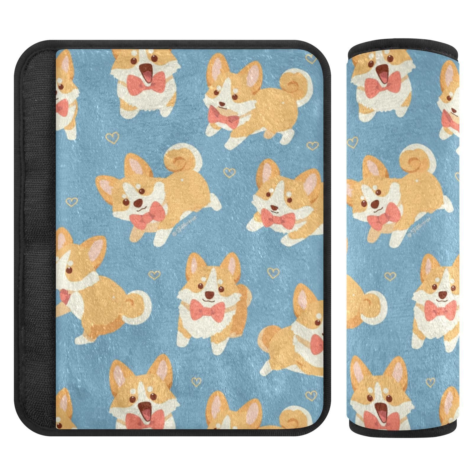 Seat Belt Covers 2 Pack Corgi Puppies Car Seat Strap Covers Super Soft Bow Ties Car Seat Neck Cover for Boys Girls Adults Babies M
