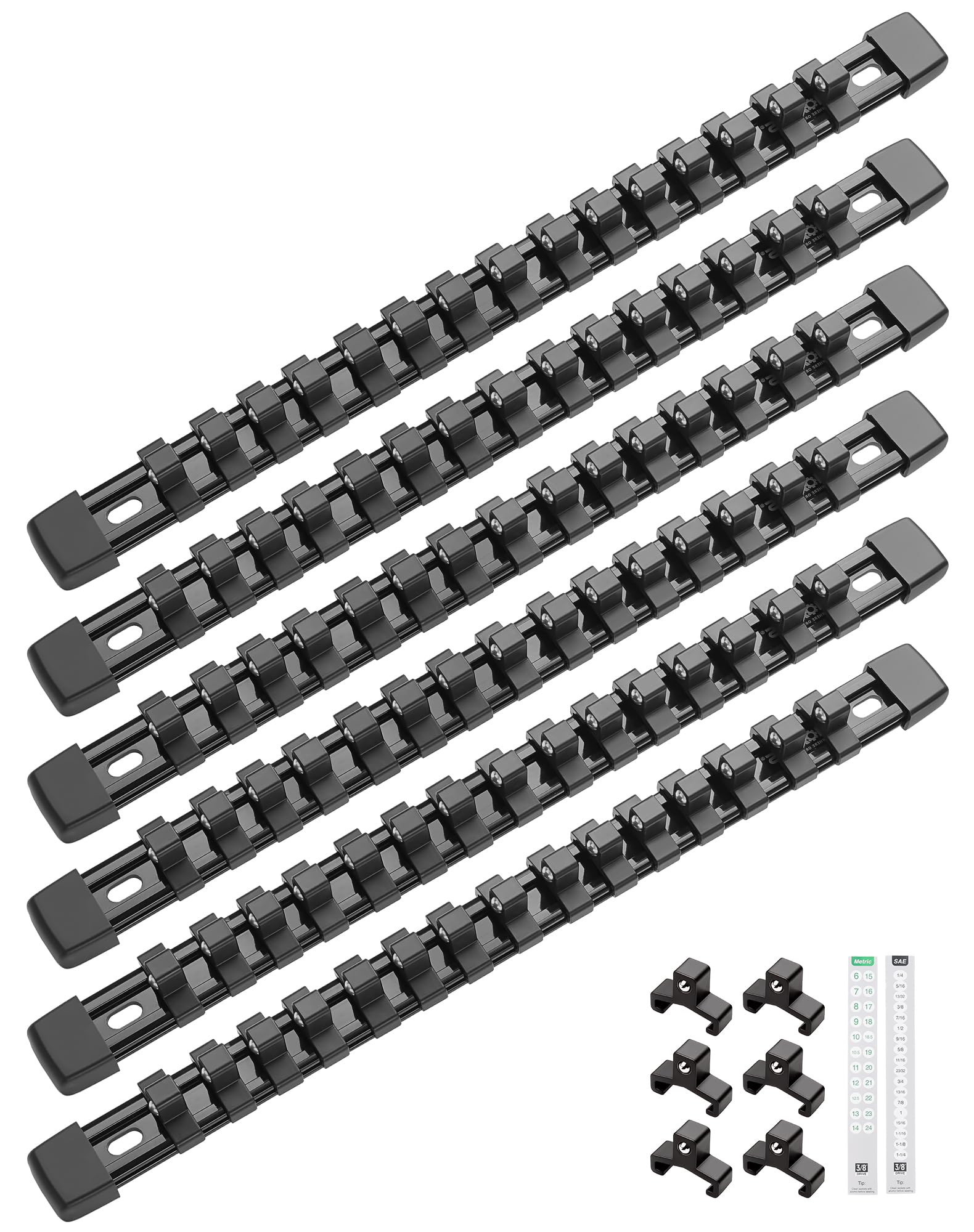 ALOANES 6PC ABS Socket Organizer, Socket Rails Fit 3/8 inch Drive, Heavy Duty Socket Holders Hold up to 90 Sockets, for Toolbox Drawer and Case(Black)
