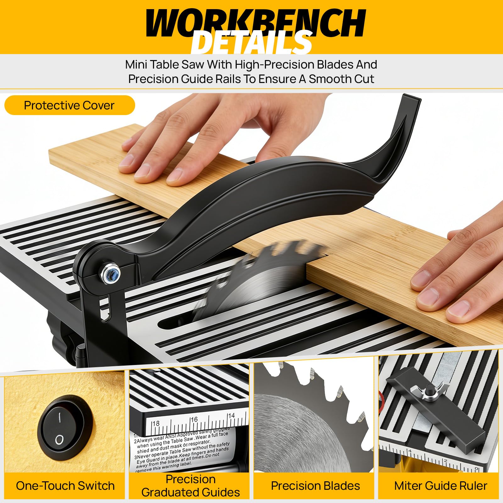 Mini Tischkreissäge Mit 3 Klingen, Tischkreissäge Klein, 90w Multifunktionale Tragbare Präzisions DIY Miniatur Tischkreissägen, 4500rpm Tischsäge Für Handwerksarbeiten(A)