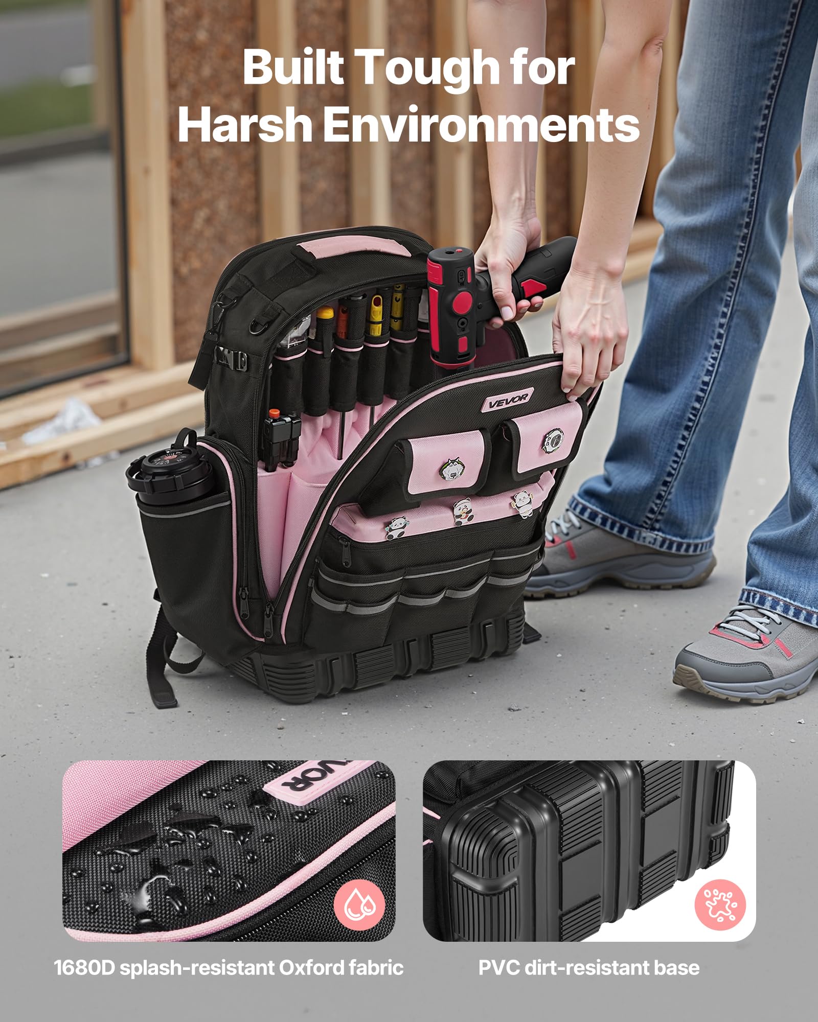 VEVOR Werkzeugrucksack 45 Taschen - Organizer Mit Laptopfach Für Handwerker