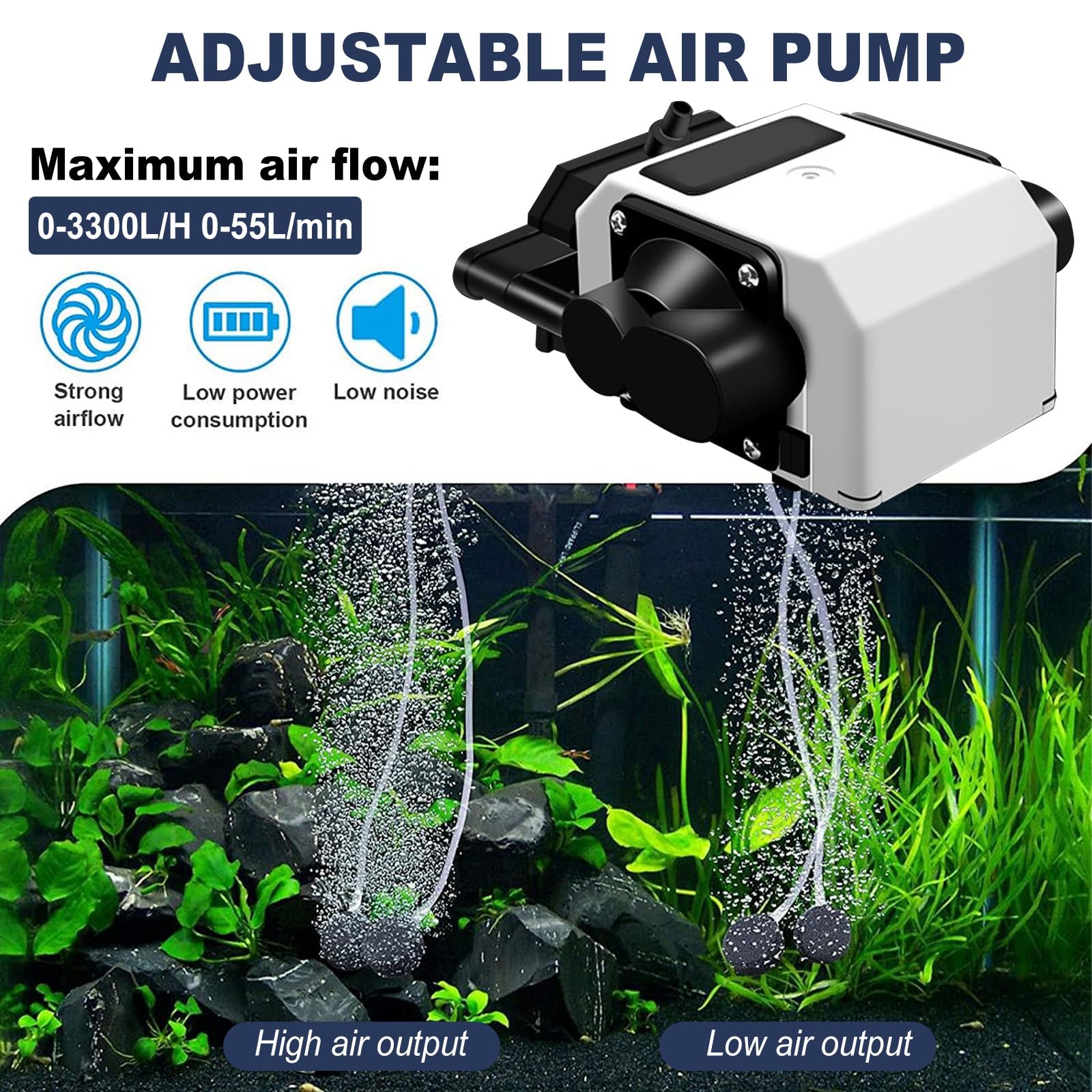 Bomba de Aire para acuarios con 6 Salidas, Bomba aireadora silenciosa Ajustable de 25W para acuarios, Bomba de oxígeno Ajustable para aireación de estanques de acuarios, hasta 3300 L/H