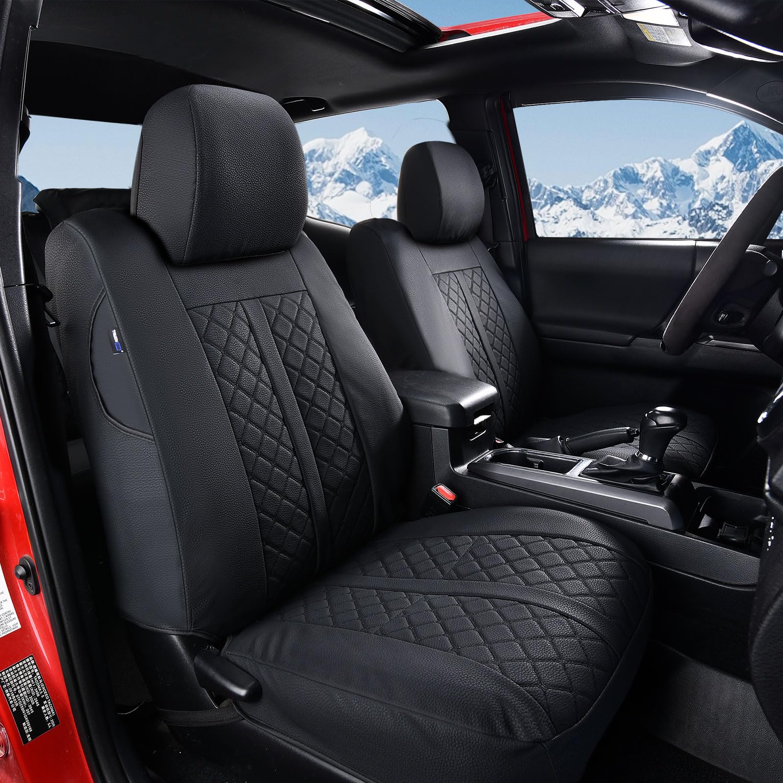 Truckiipa Custom for Toyota Tacoma Front Pairs Car Seat Covers, Leather Waterproof Truck Seat Cushion Covers Fit for 4th Gen 2024 2025 2026 Toyota Tacoma Double Crew Cab, Front Pair, Black