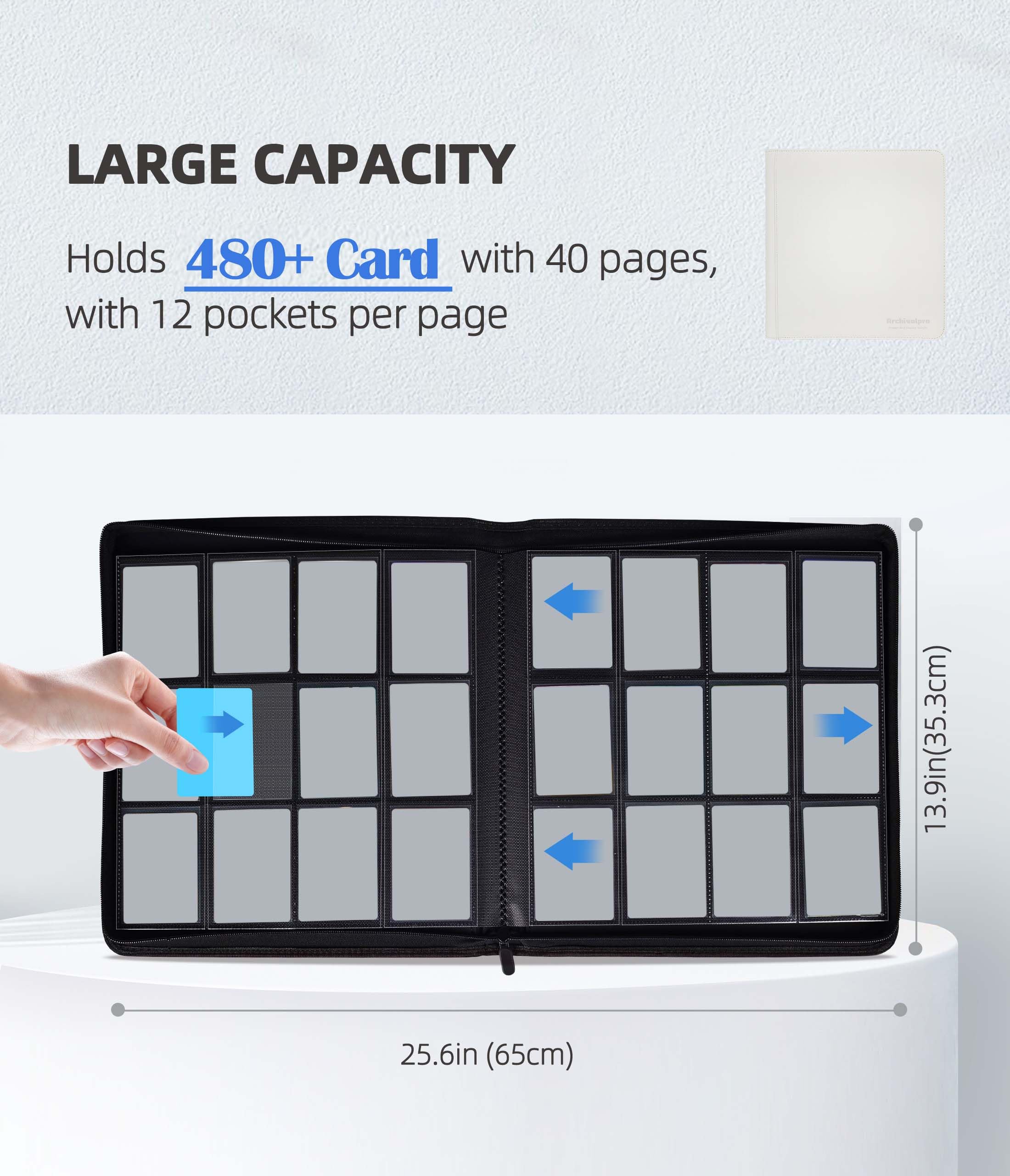 Archivalpro 12 Pockets Premium Card Binder 480 Cards Trading Card Binders Side Load Card Storage Display Album(12 Pocket 480 Card Slot,White) - Image 2