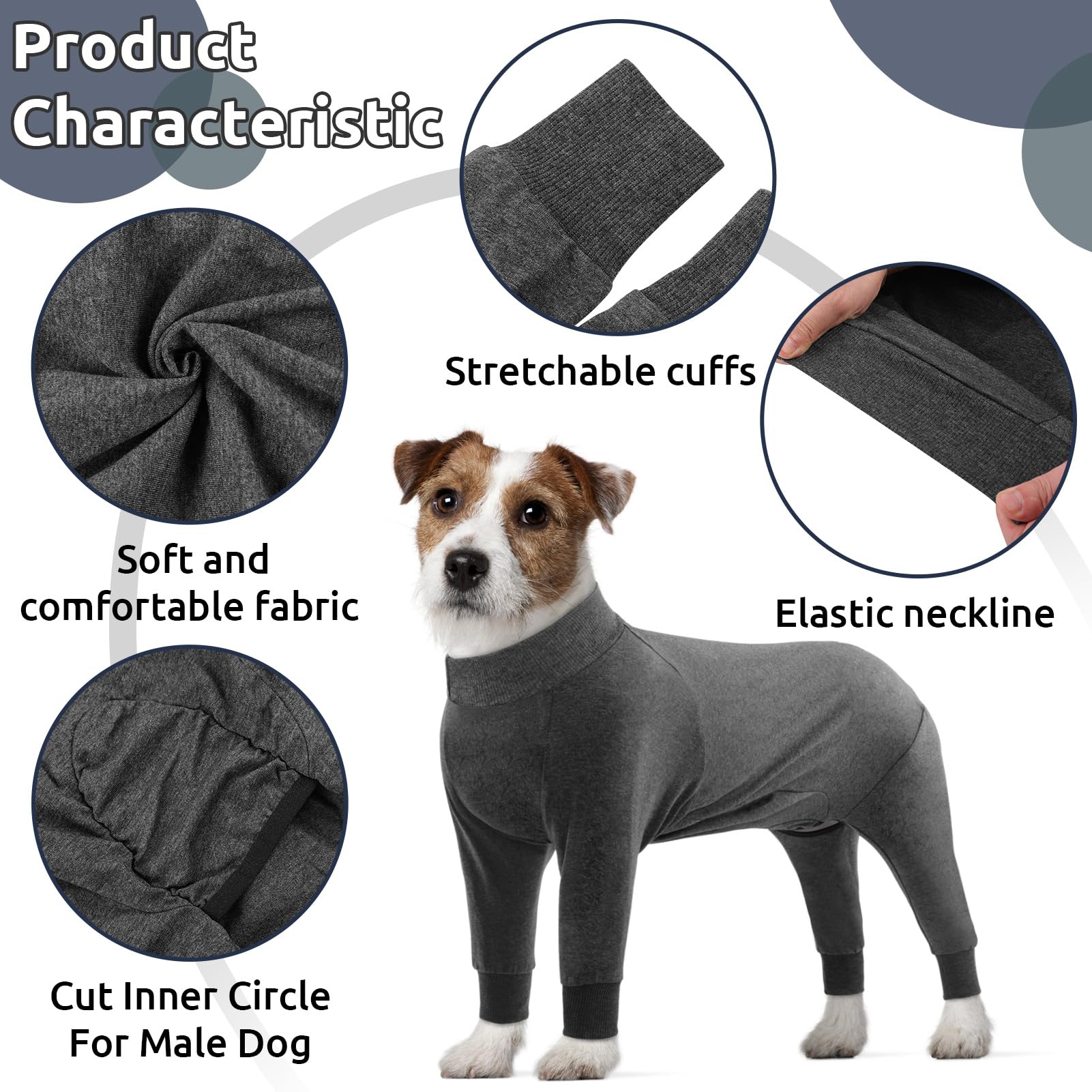 CITÉTOILE Tuta di Recupero per Cani e Gatti di Grossa Taglia, Camicia da Pigiama Protettiva a Maniche Lunghe per Animali Domestici, Alternativa al Collare Elettronico, Grigio, M