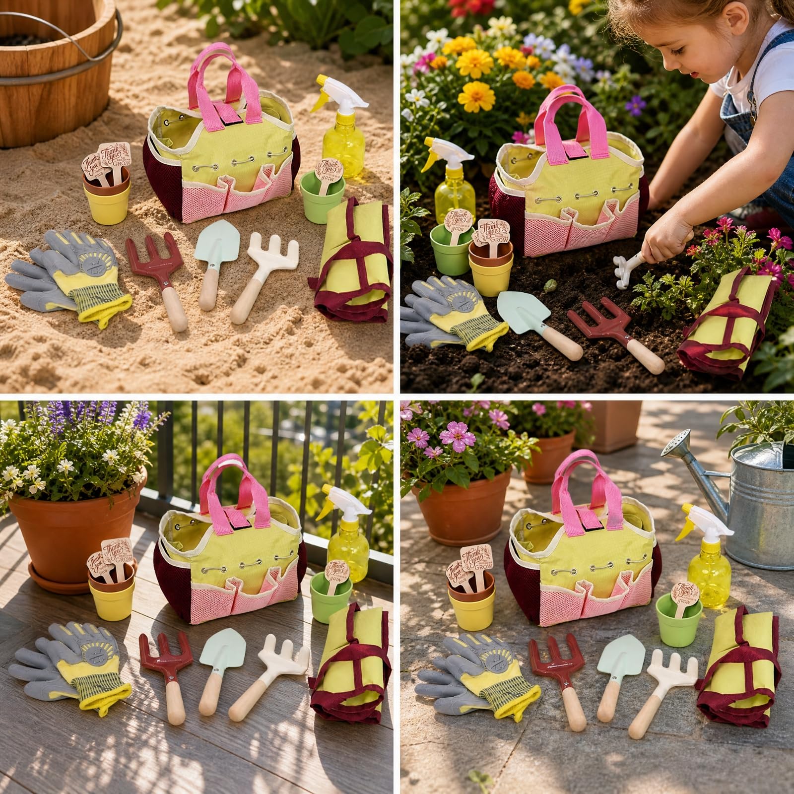 Kit di attività di Giardinaggio per Bambini con Borsa Portaoggetti Educativo Kit Attrezzi Giardino Bambini Sicuro per Casa