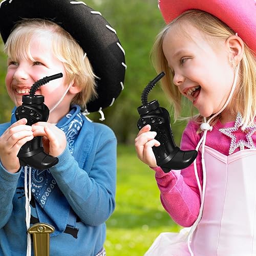 Miniatura 6 de Hoolerry 12 vasos de plástico para fiesta de botas de vaquero con pajitas y tapas, tazas de plástico de 10 onzas para suministros de fiesta temática