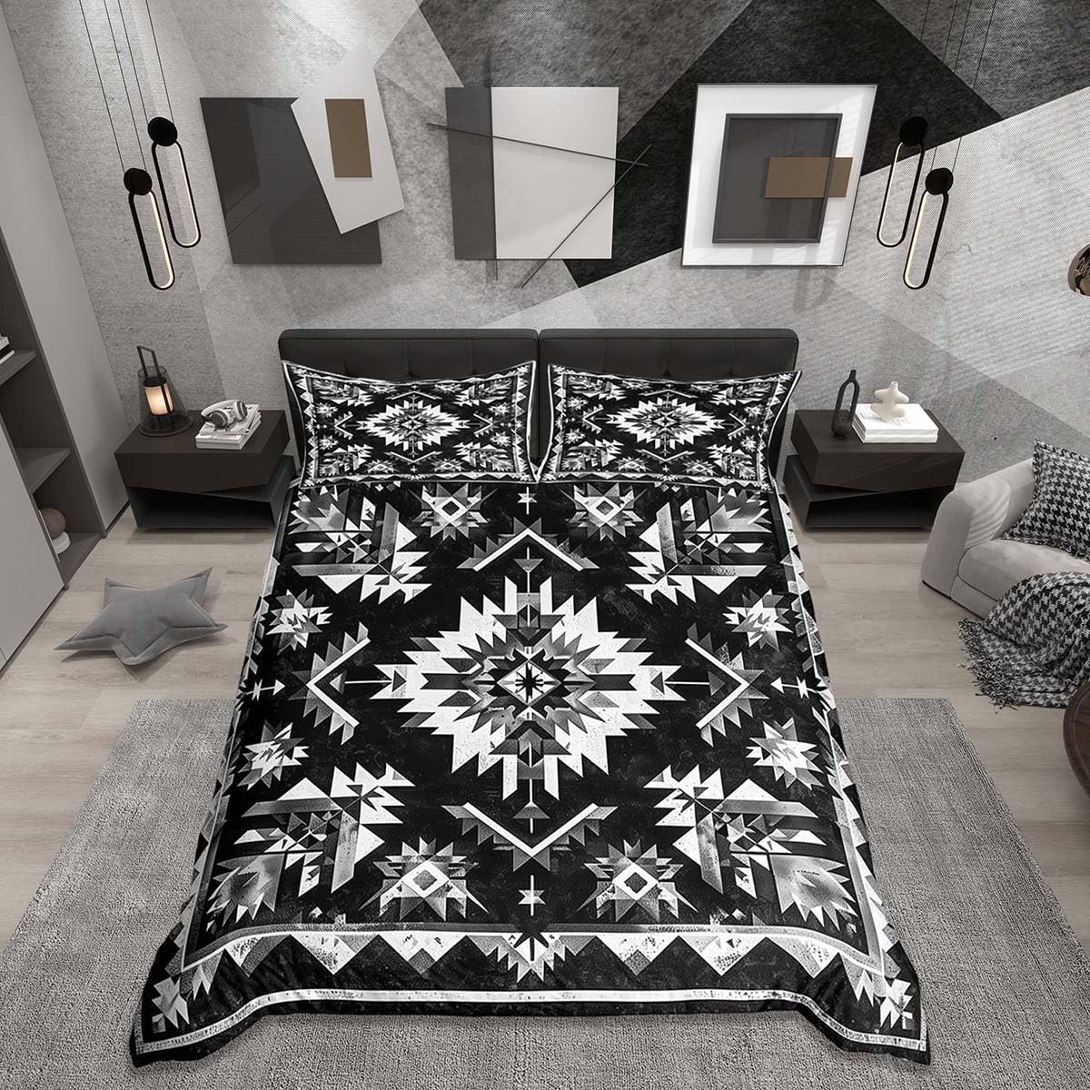 Homemissing Aztec Ethnic Duvet Cover Set Cot Size For Kids Boys Girls Southwestern Tribal Bedding Set Bohemian Style Duvet Cover with 1 Pillowcase Vintage Geometric Bedding — image 1