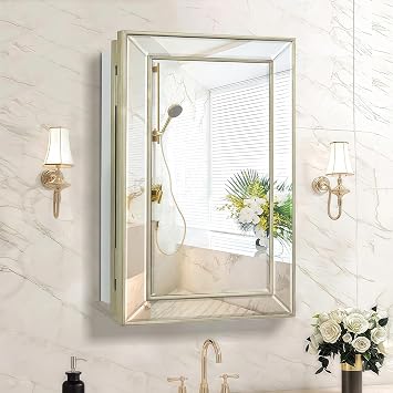 Medicine Cabinet with 16.2"x26" Mirror, Removable Shelves, Recessed or Wall Mounted Bathroom Cabinet, Silver Bathroom Vanity Mirrors for Over Sink with Storage