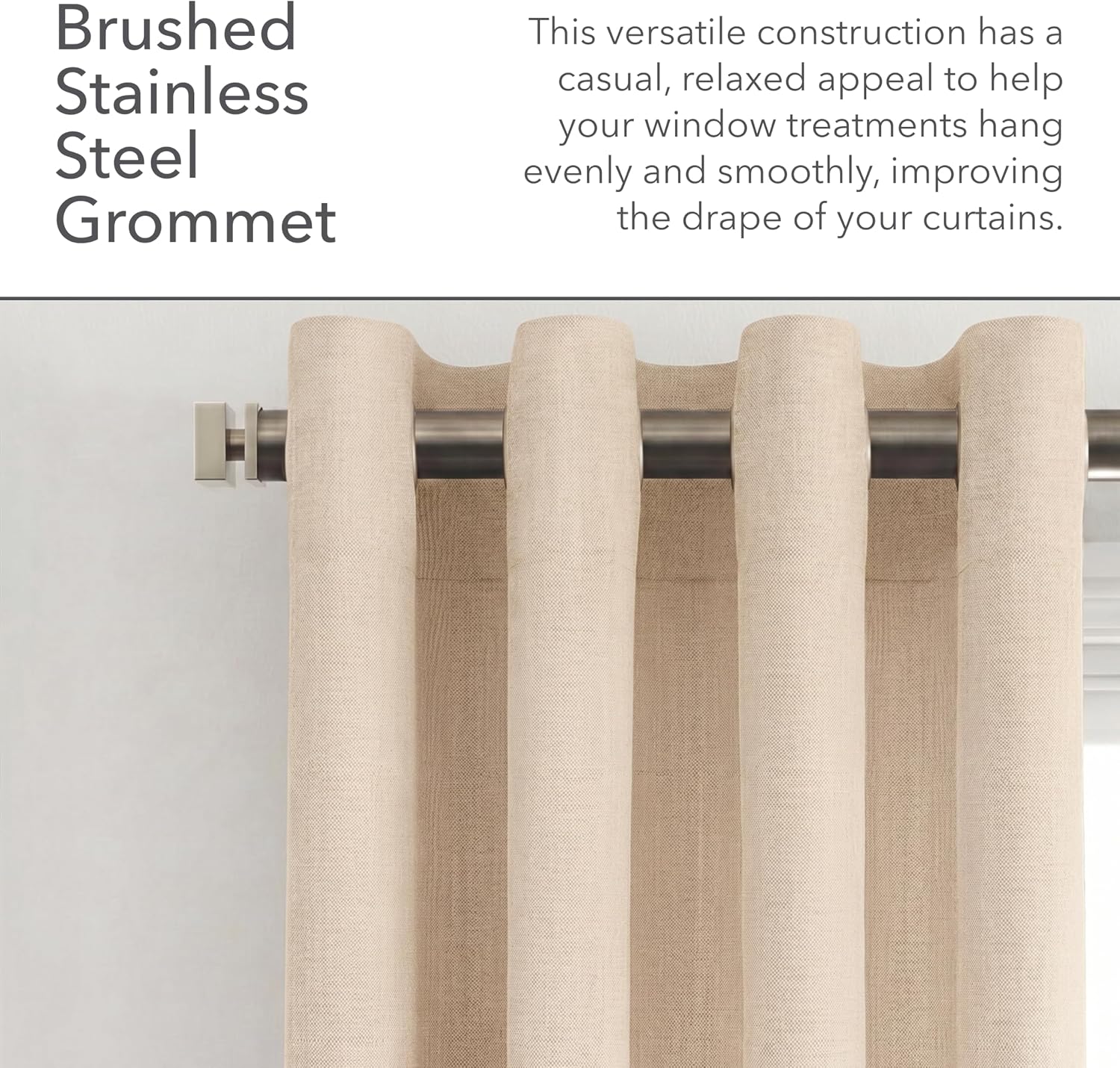 Sunbrella Marx Light Filtering Curtains | 50 in. W X 84 in. L | Heather Beige | Fade Proof Drapes with UV Protection | Versatile Hanging Options for Home Decor | Single Curtain Panel