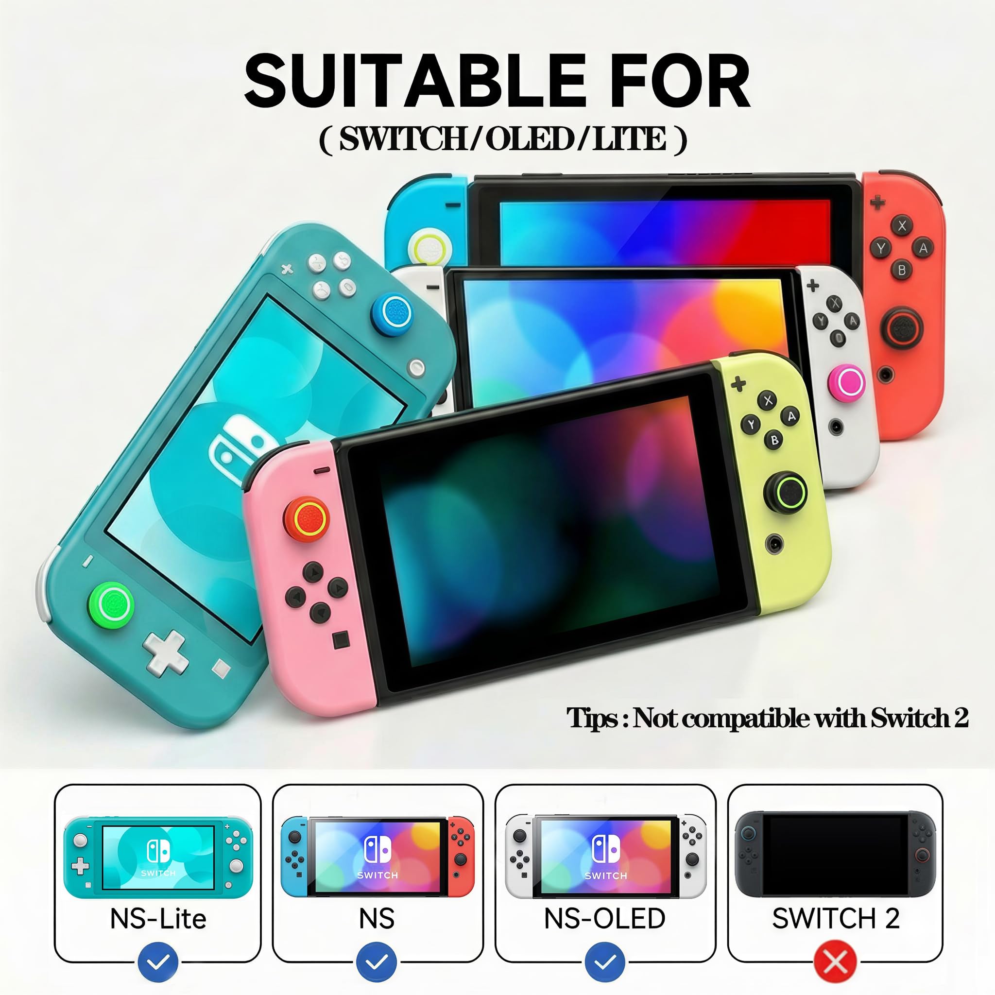 20PCS Optimized Silicone Thumb Grips & Joystick Caps for Nintendo Switch/OLED/Lite JoyCon Controllers Accessories | 10 Colors, Anti-Slip, Anti-Scratch & Enhanced Gaming Experience - 4