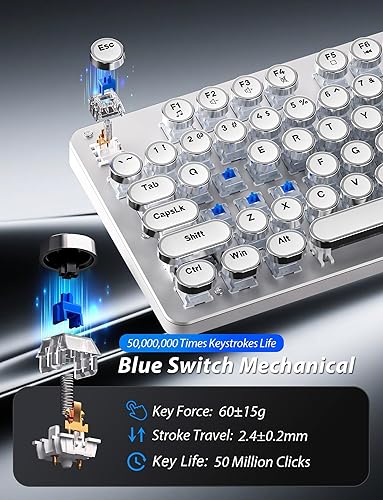 Miniatura 3 de Teclado mecánico y mouse para juegos de máquina de escribir, teclados retro de tamaño completo de 104 teclas, panel de metal, tecla redonda punk,