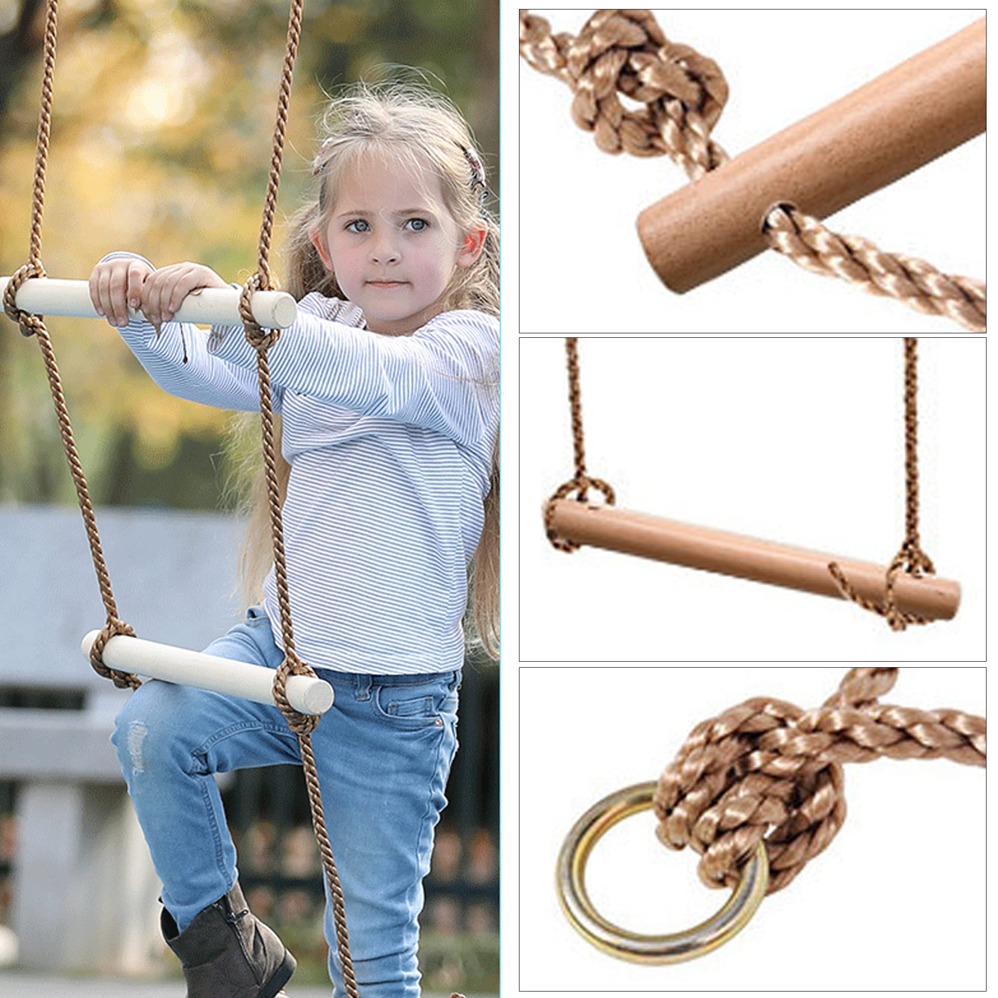 Columpio De Madera Para Jardín – Para Adultos Y Niños, Soporta 150 Kg, Cuerda Ajustable, Asiento 50x25 Cm