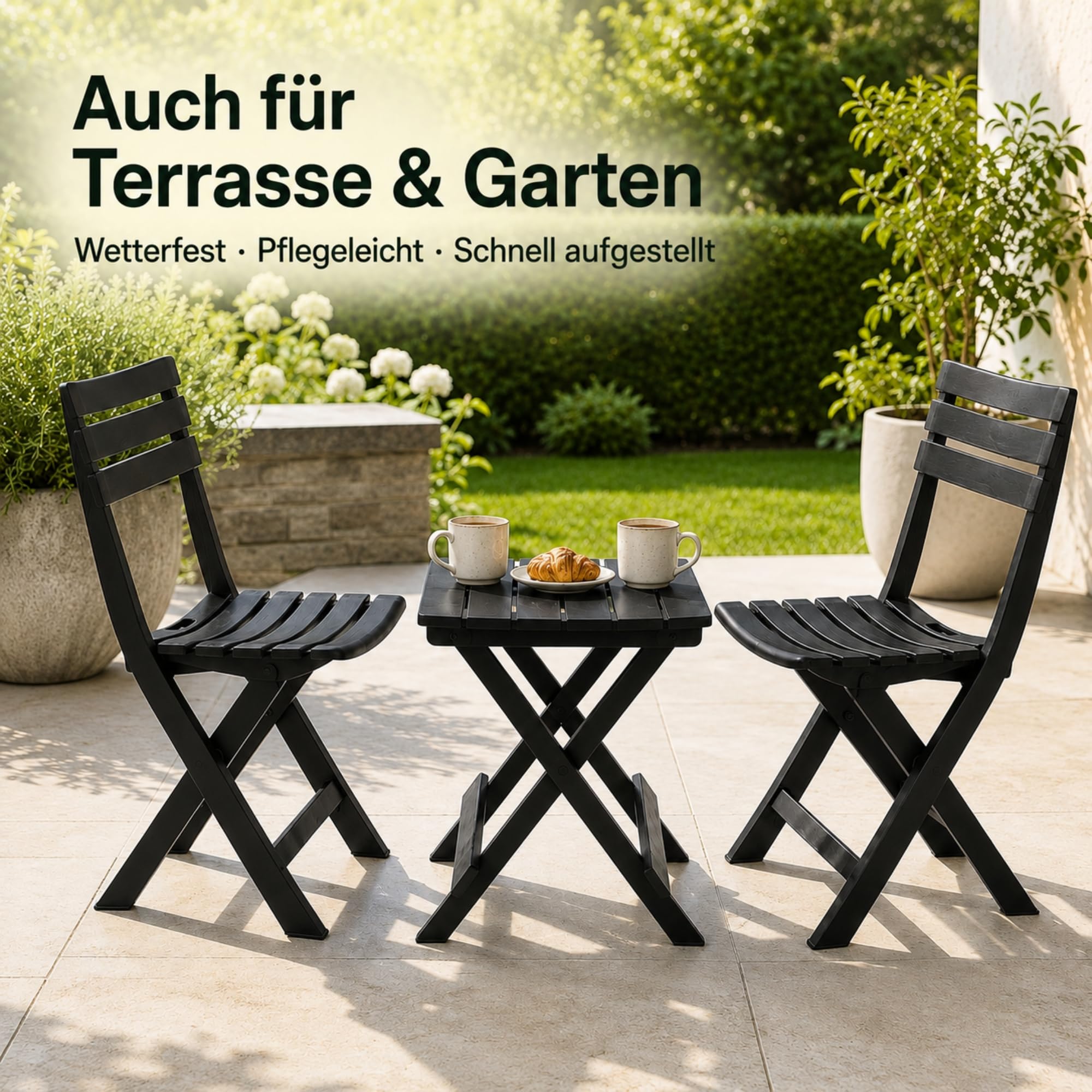 BigDean 2 chaises de jardin et 1 table de jardin pliables, anthracite, résistantes aux intempéries