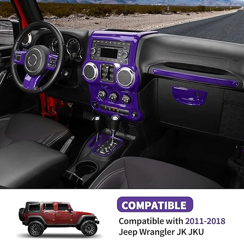 Miniatura 7 de Juego completo de 10 piezas de adornos interiores para Jeep Wrangler JK JKU 2011-2018, moldura de volante de consola central, interruptor de