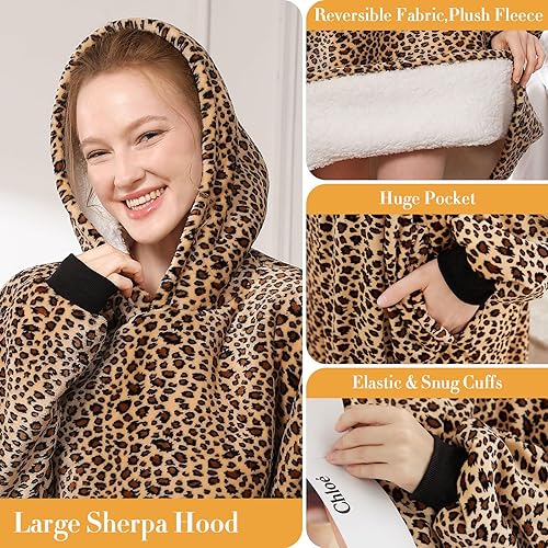 Vista 4 de LetsFunny Manta con Capucha, Sudadera Manta de Forro Polar Sherpa de Gran Tamaño Usable, Súper Suave Cálida y Acogedora con Bolsillo Gigante