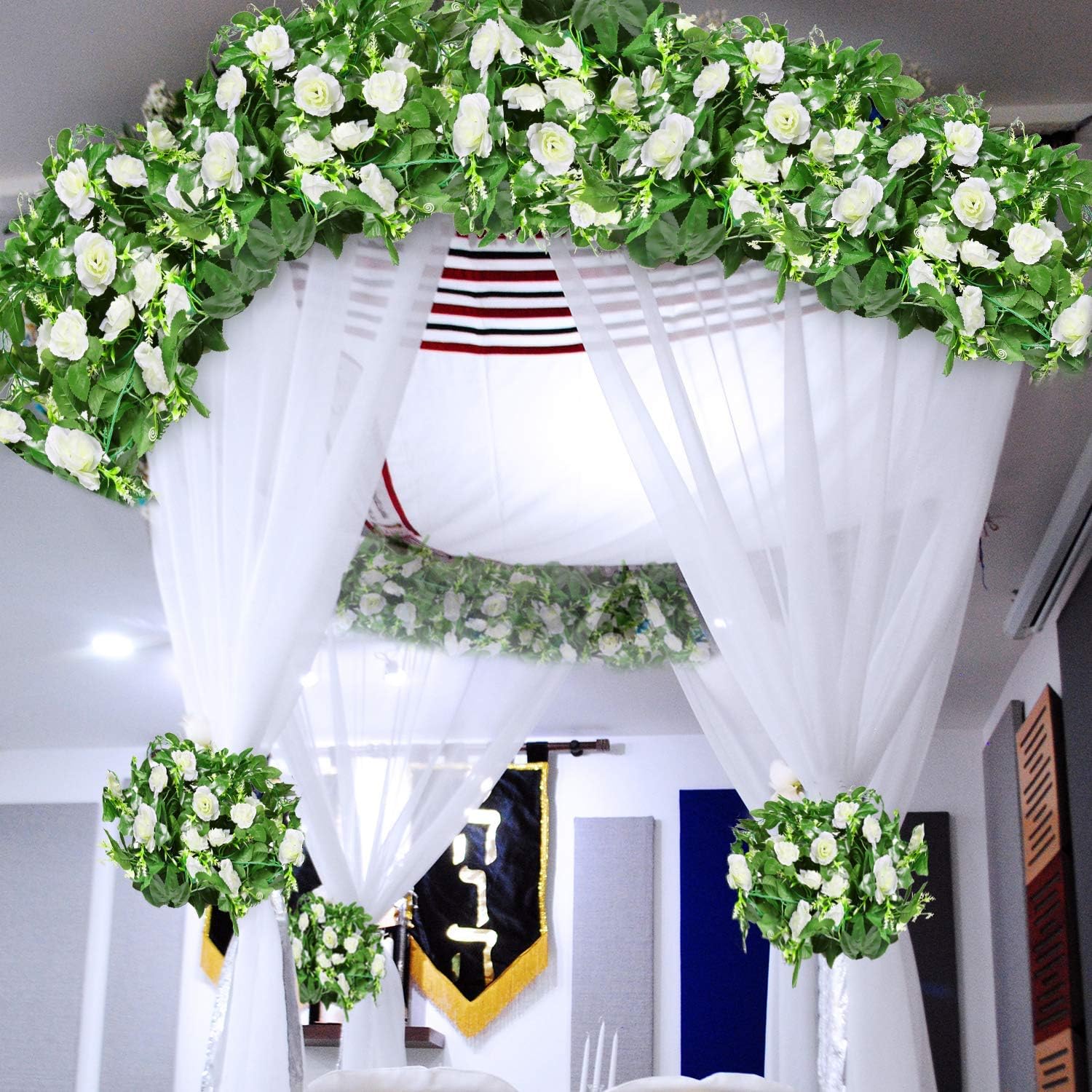 THE BLOOM TIMES 2 Pack 15.6FT Artificial White Flowers Garland Decoration Lifelike Fake Rose Vines Silk Hanging Plants for Home Indoor Floral Room Party Backdrop Wedding Arch Decor