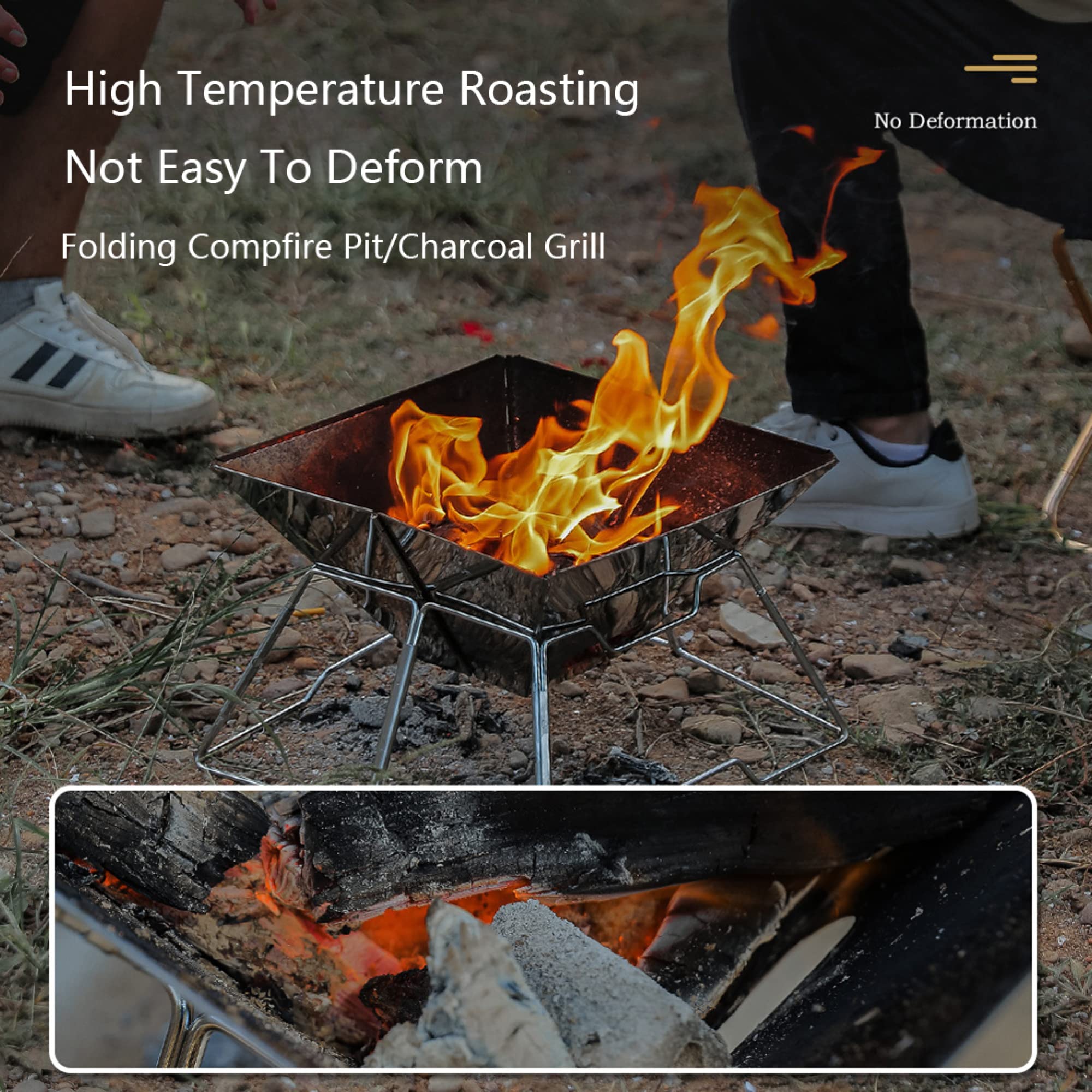 Składany grill na ognisko ze stali nierdzewnej z torbą do przenoszenia, ognisko kempingowe, przenośny palnik na drewno, grill na węgiel kempingowy, na piknik na świeżym powietrzu (kwadratowy)