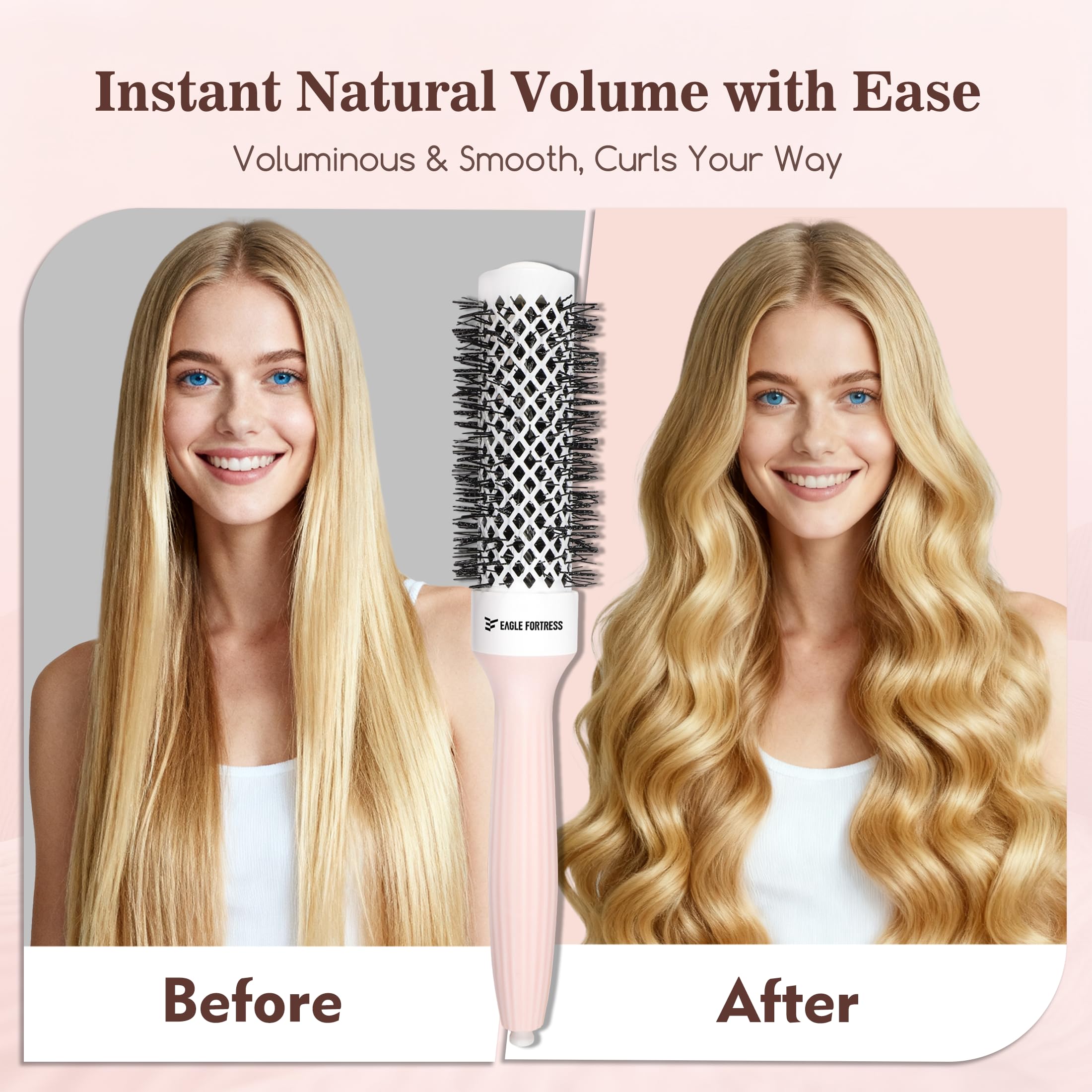 EAGLE FORTRESS Cepillo redondo para soplar, cepillo redondo nano térmico de cerámica e iónico para secado con secador, cepillo de peinado de 1.7 pulgadas de diámetro para cabello de longitud media