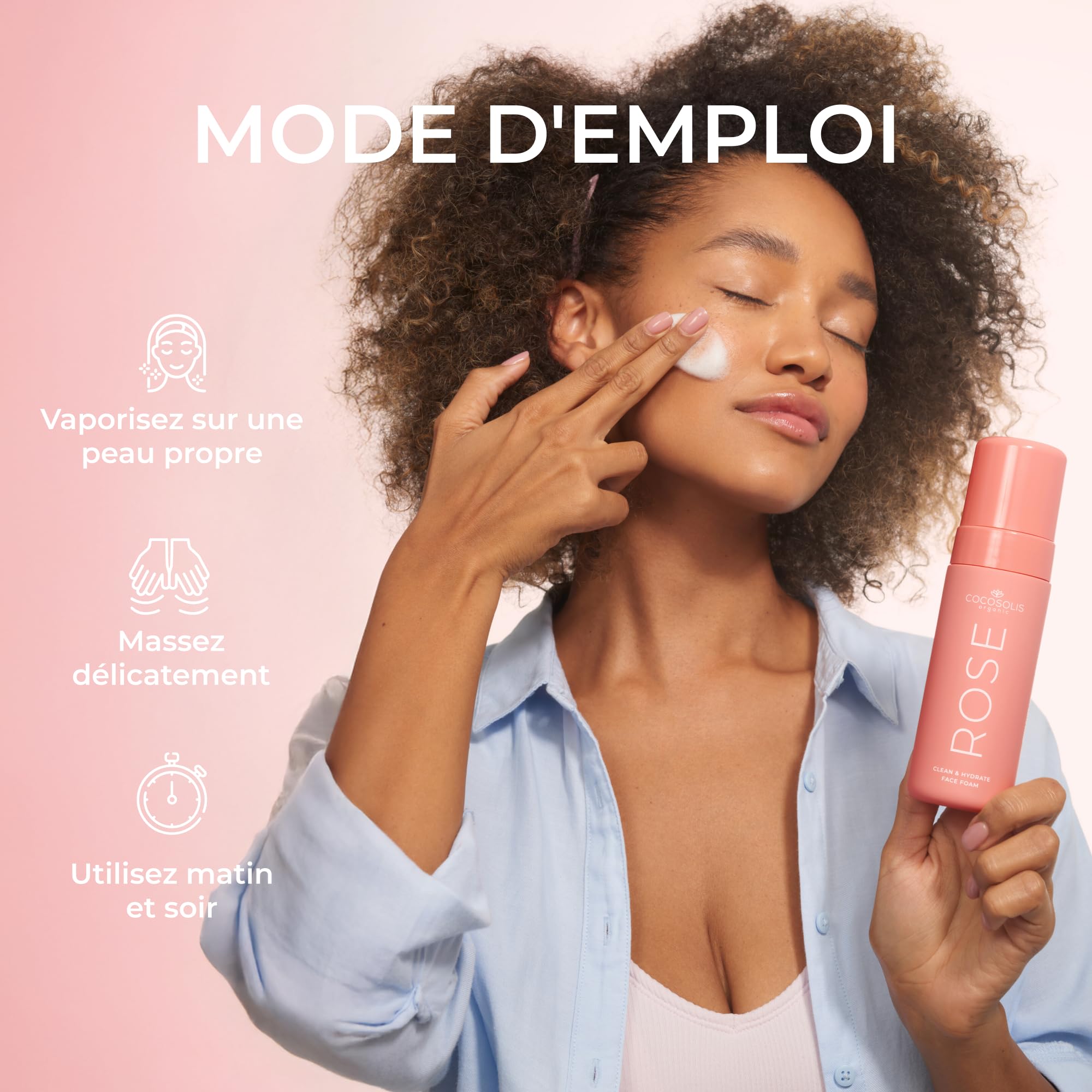 COCOSOLIS Rose Clean & Hydrate Mousse nettoyante pour le visage en profondeur avec acide hyaluronique hydratant et glycérine